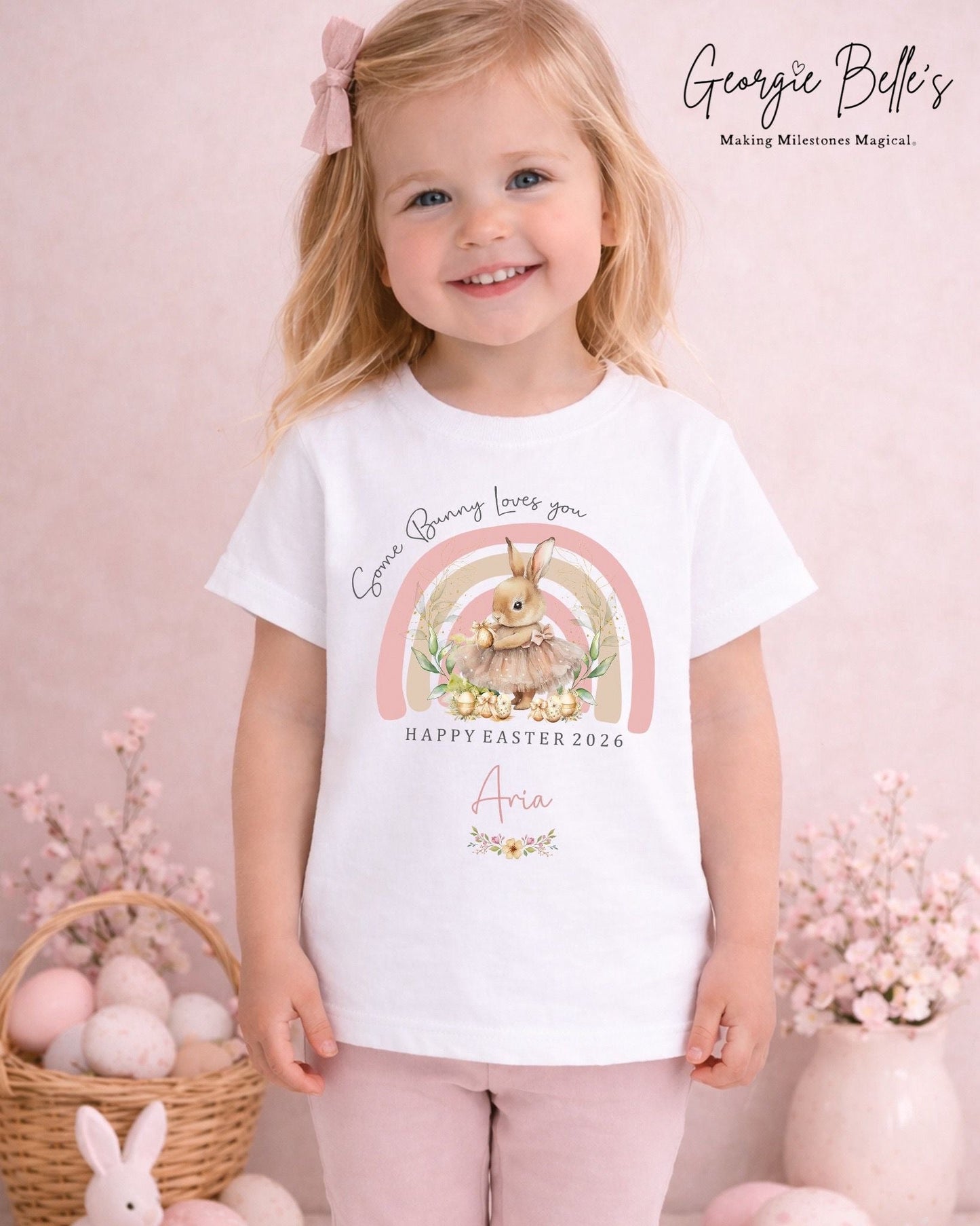 Personalised Easter T-Shirt - Pink Some Bunny Design