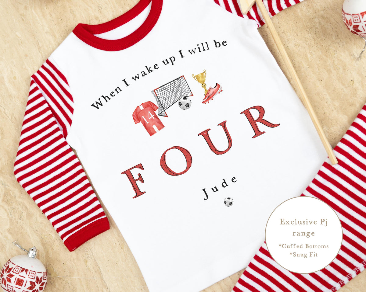 Personalised Red Stripe Birthday Pyjamas - Football Design