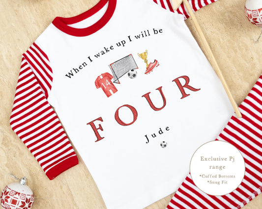Personalised Red Stripe Birthday Pyjamas - Football Design