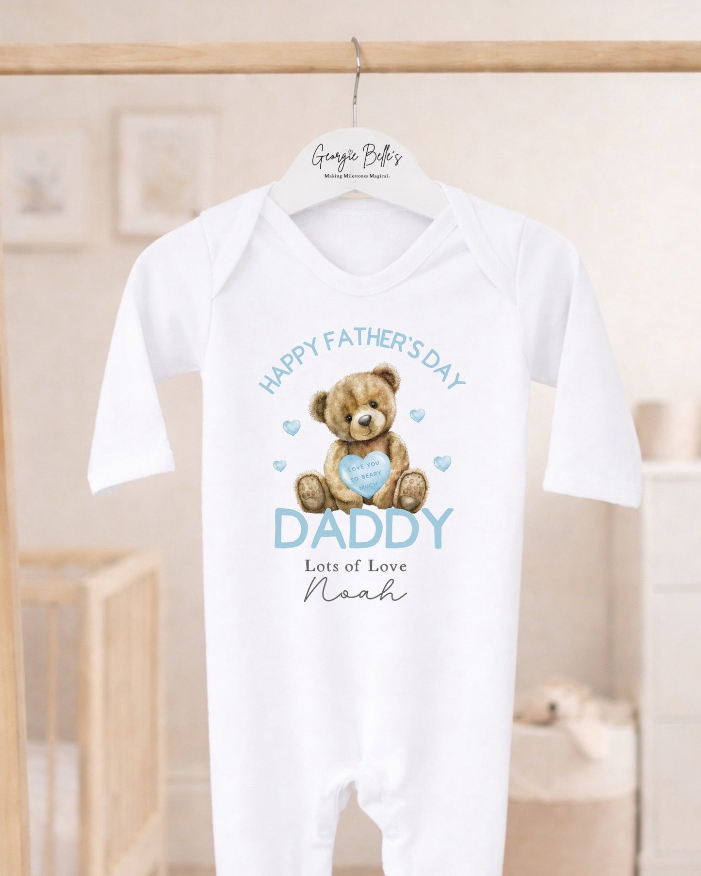 Personalised My First Father's Day Baby Vest / Babygrow - Blue Bear Design
