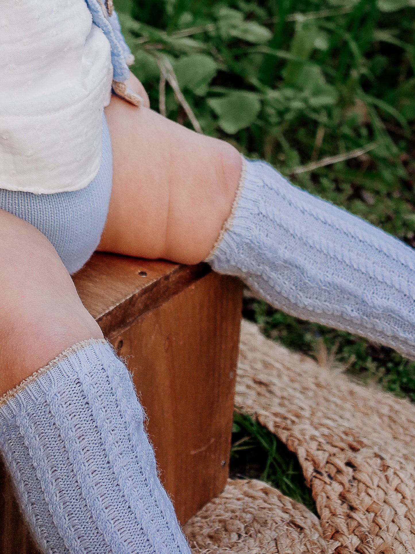 Rahigo Blue Knitted Knee Socks with Camel Trim - Rose & Albert