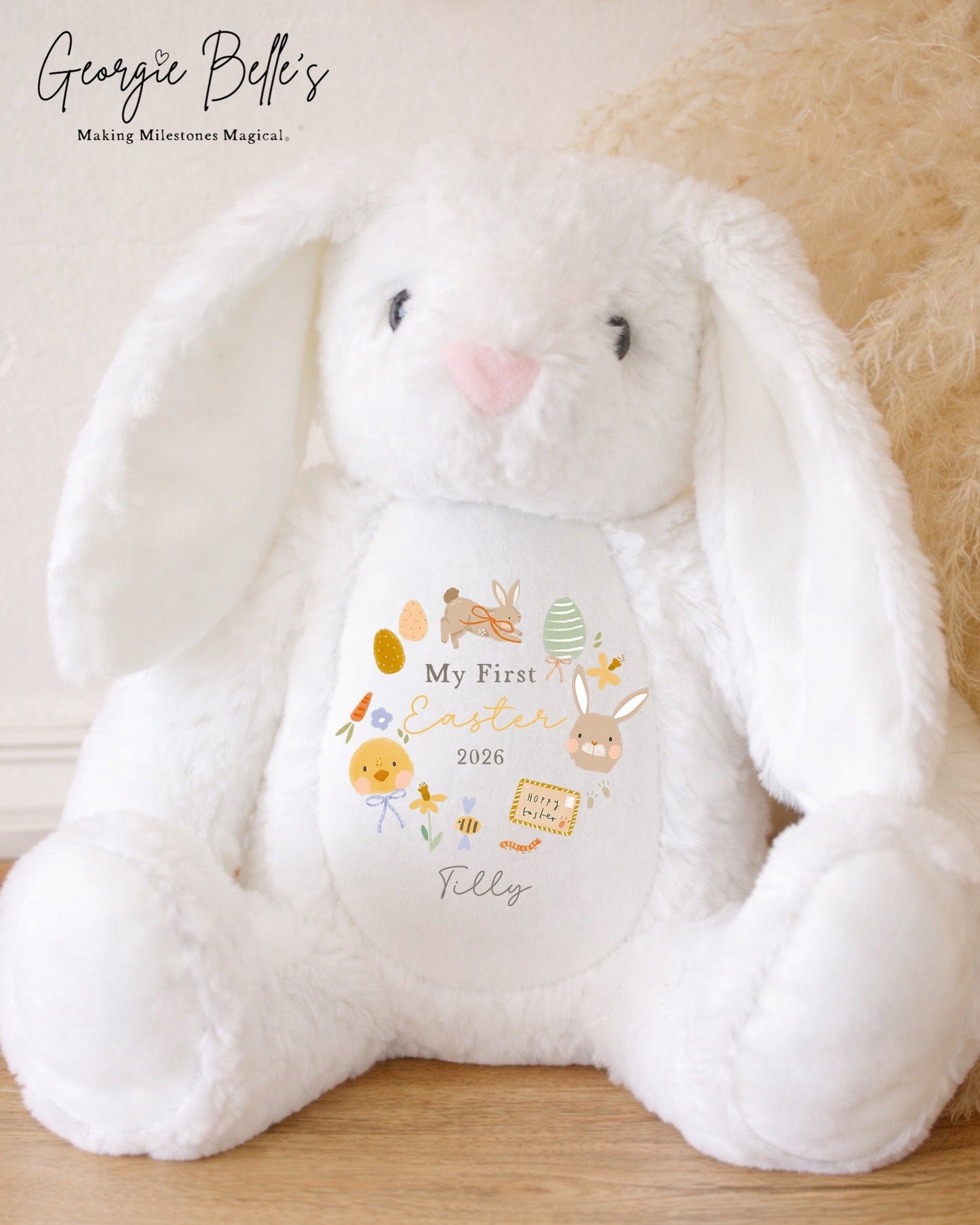 Personalised White Easter Bunny Soft Toy - First Easter Design