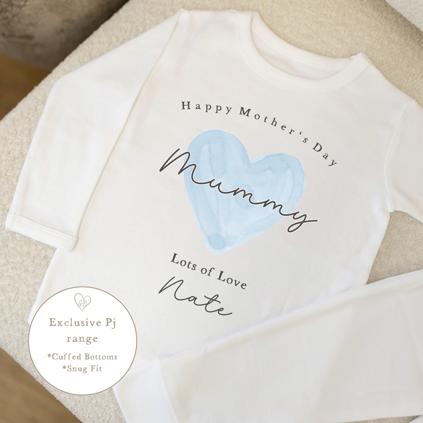 Personalised Mother's Day Pyjamas - Blue Heart Design