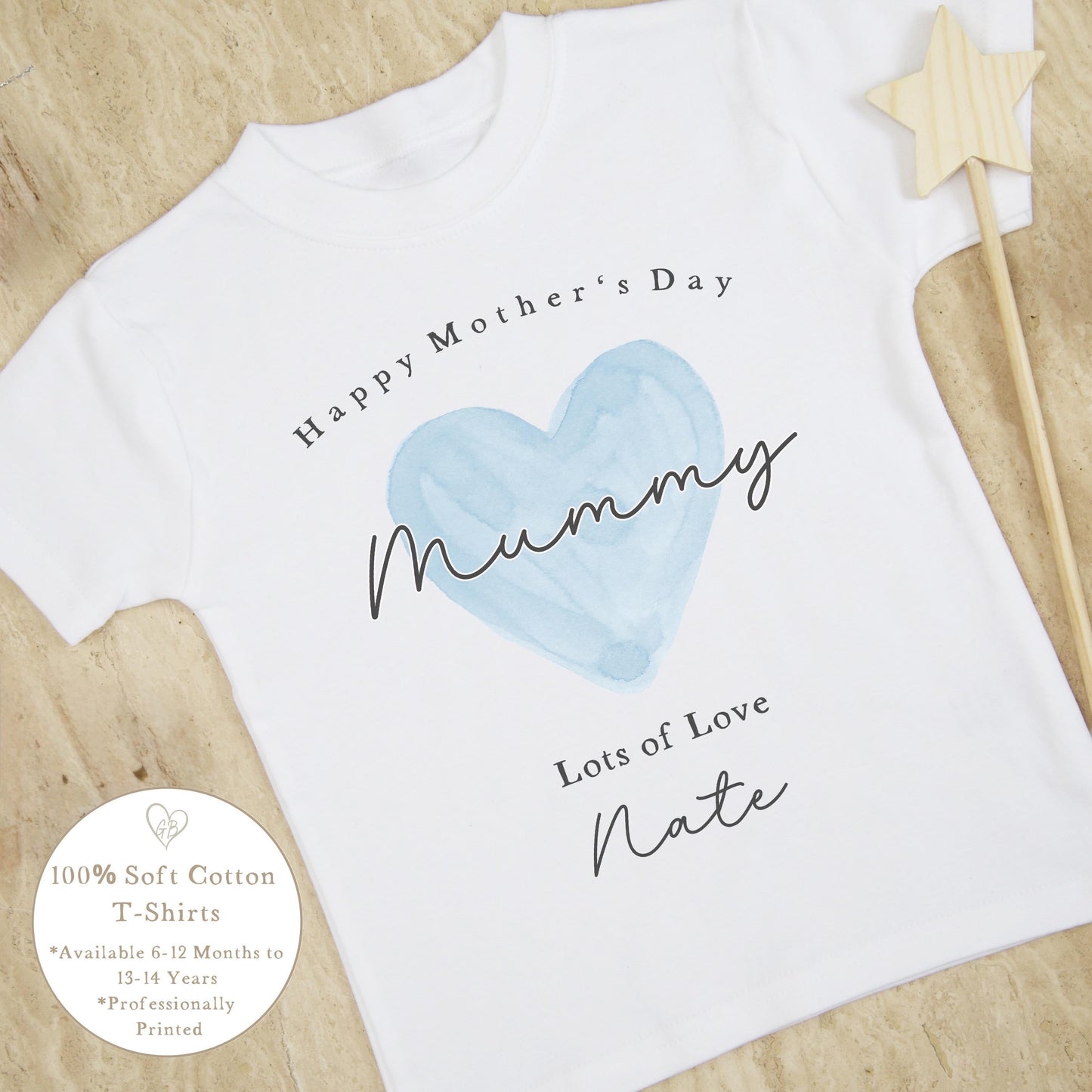 Personalised Mother's Day T-Shirt - Blue Heart Design