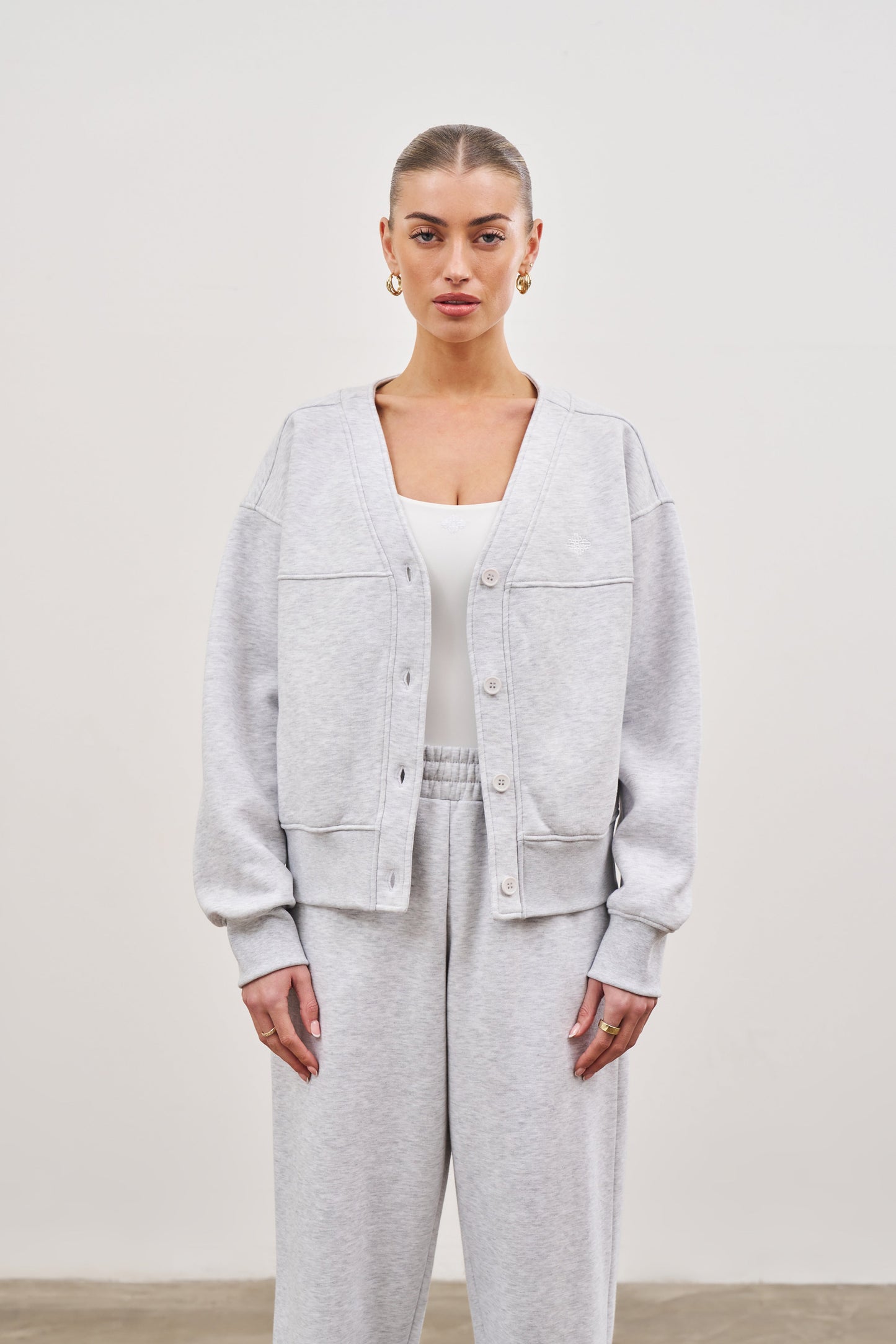 OVERSIZED JERSEY CARDIGAN - GREY MARL