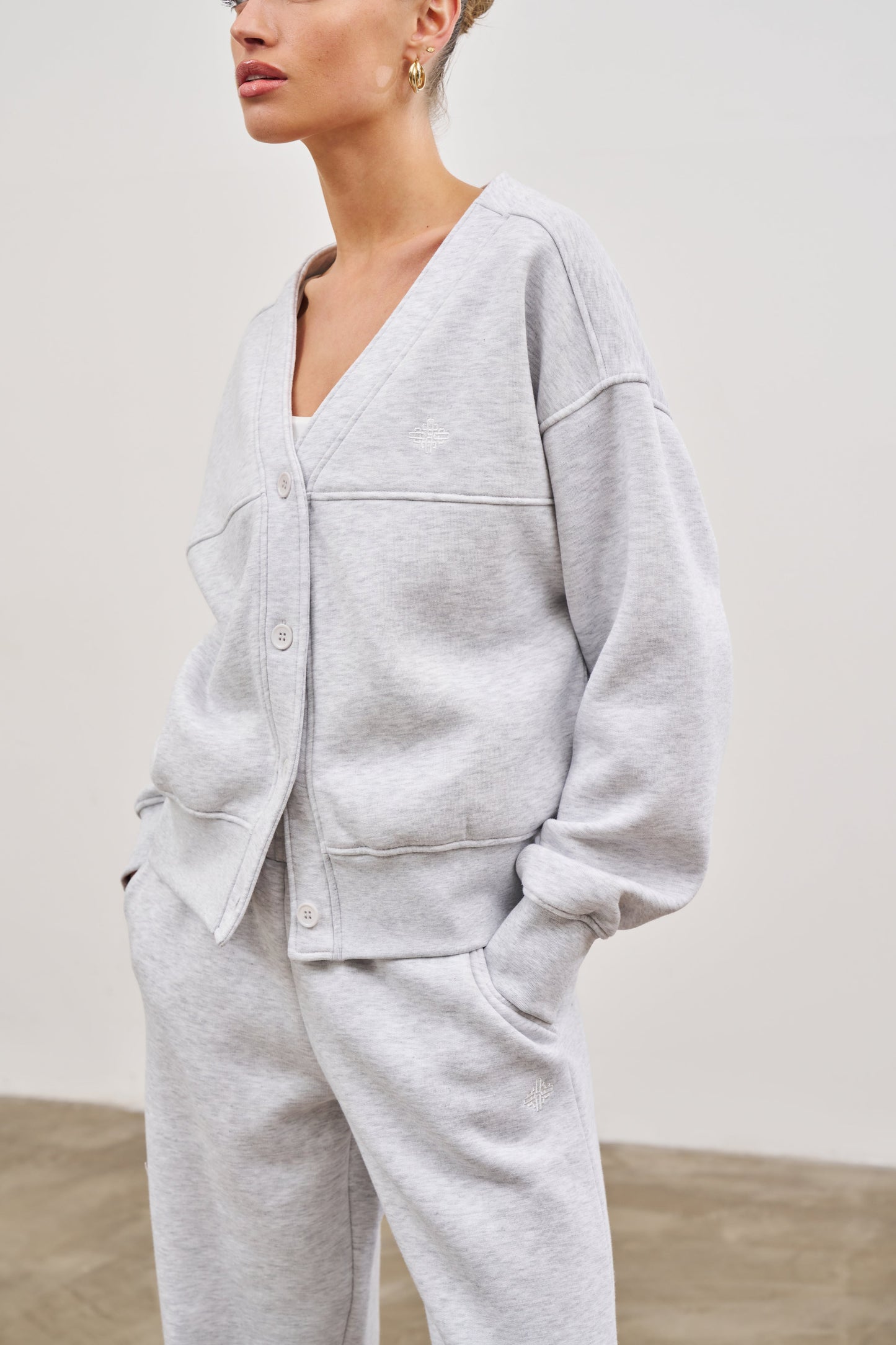OVERSIZED JERSEY CARDIGAN - GREY MARL