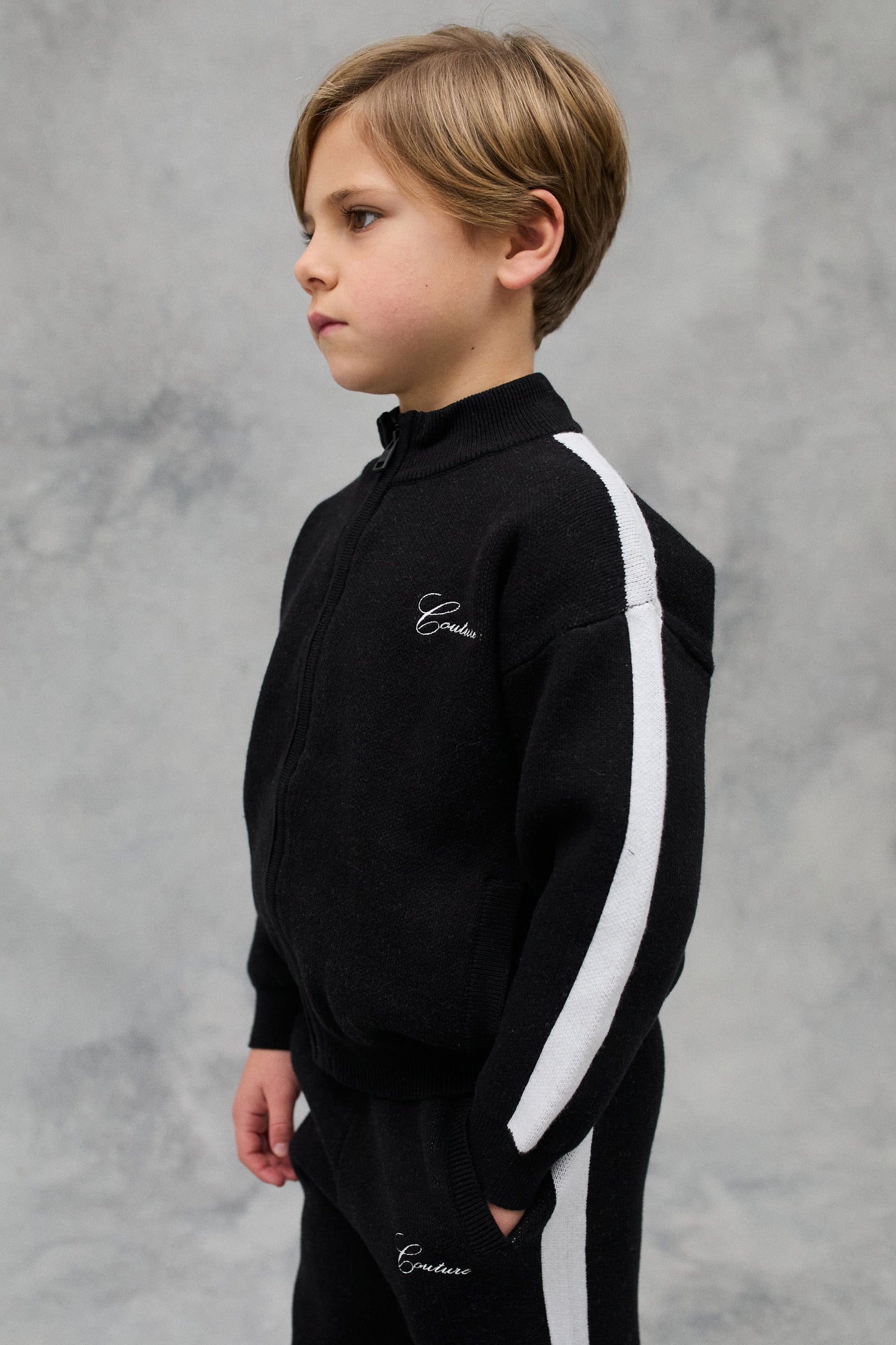 KIDS SIDE STRIPE KNITTED ZIP THROUGH - BLACK
