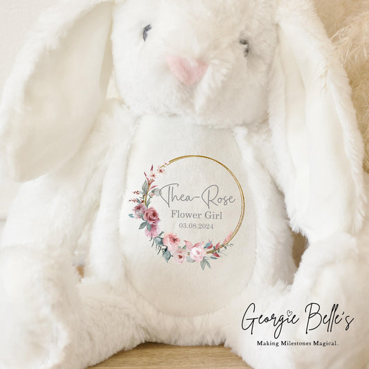 Personalised Flower Girl Bunny - Dusky Pink Wreath Design