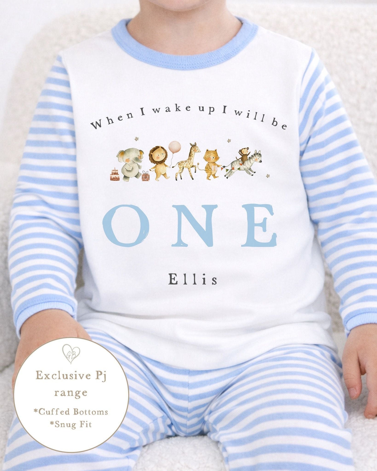 Personalised Blue Stripe Birthday Pyjamas - Safari Parade Design