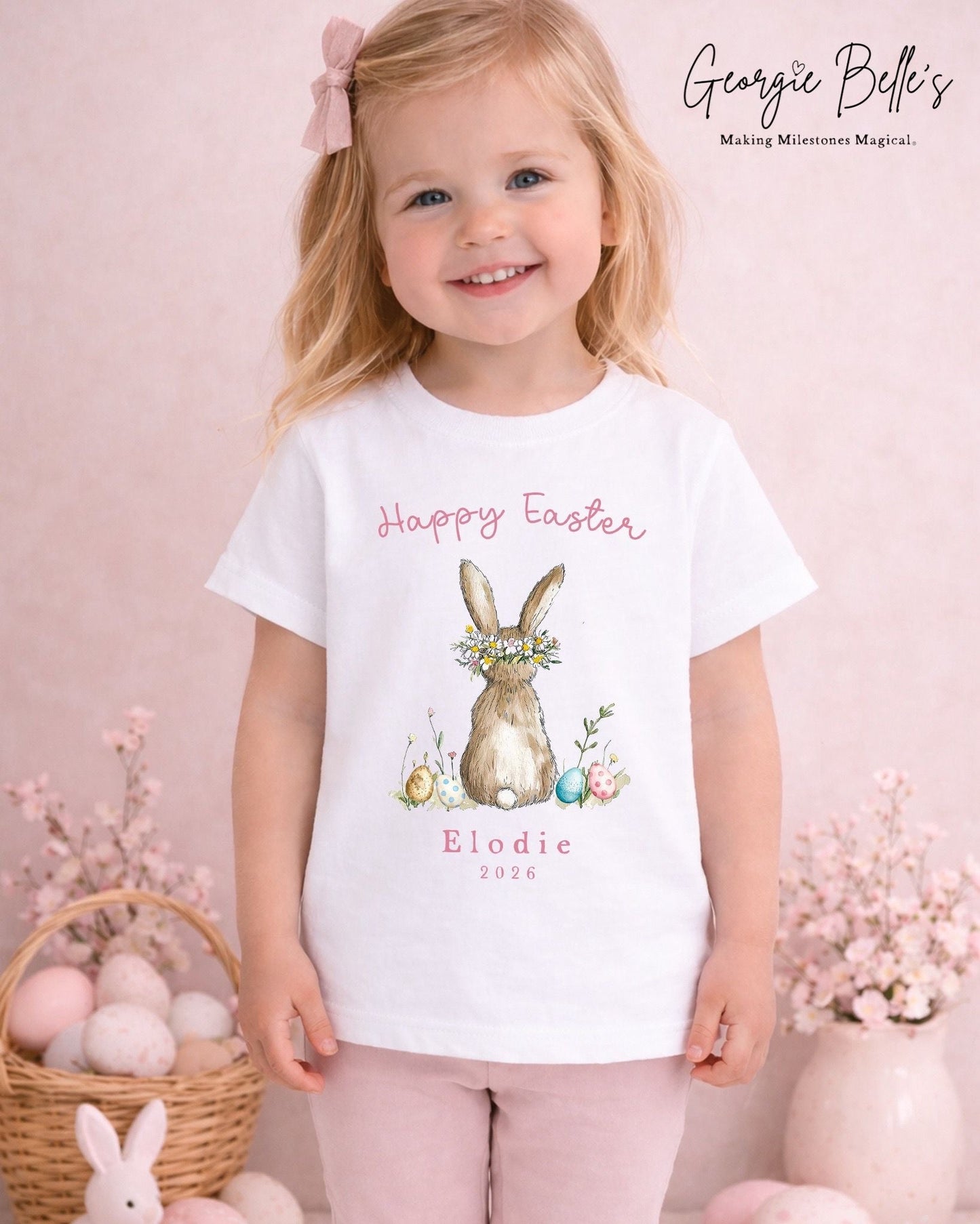 Personalised Easter T-Shirt - Pink Bunny Back Design