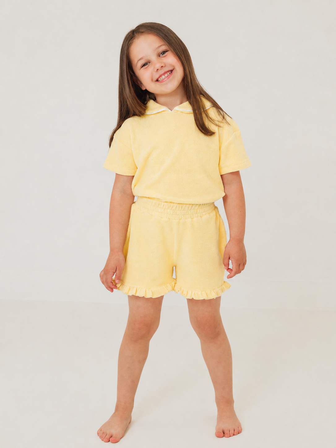 'Hallie' frill lemon towelling short set - Rose & Albert