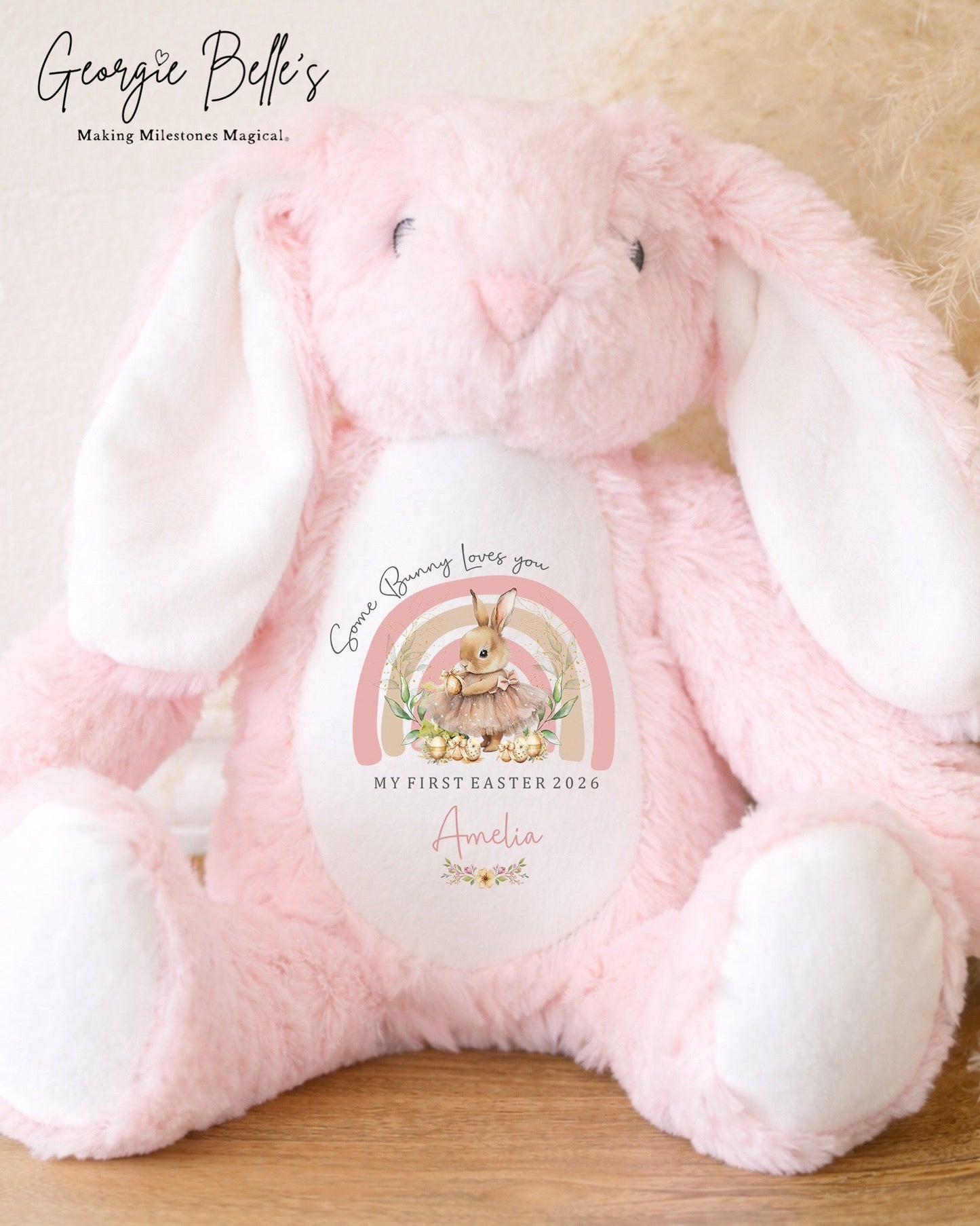 Personalised Pink Easter Bunny Soft Toy - First Easter Design