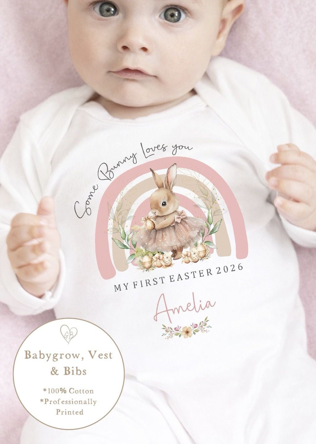 Personalised My First Easter Babygrow / Vest - Blue Some Bunny Design