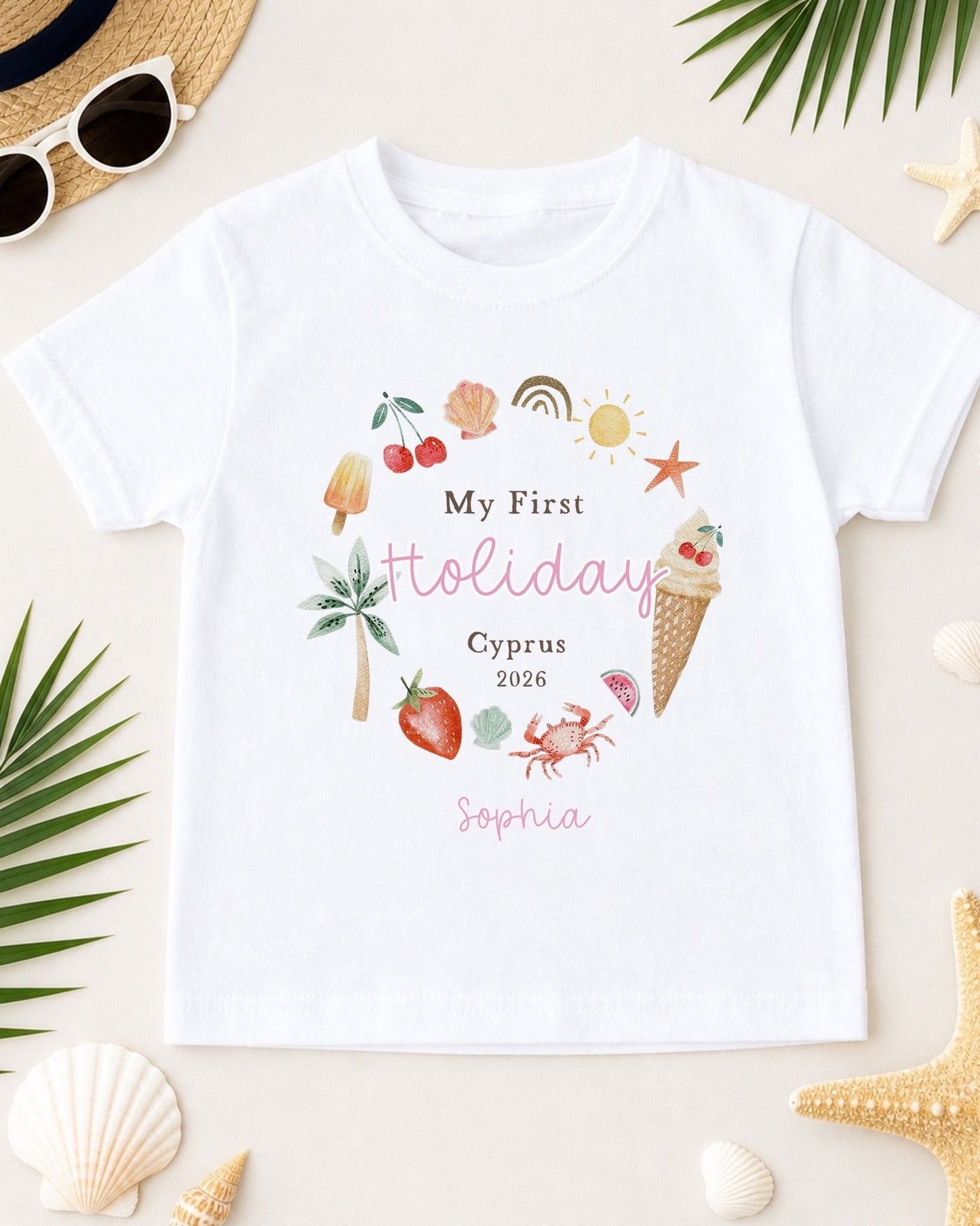 Personalised Kids My First Holiday T-Shirt - Girls Wreath Design