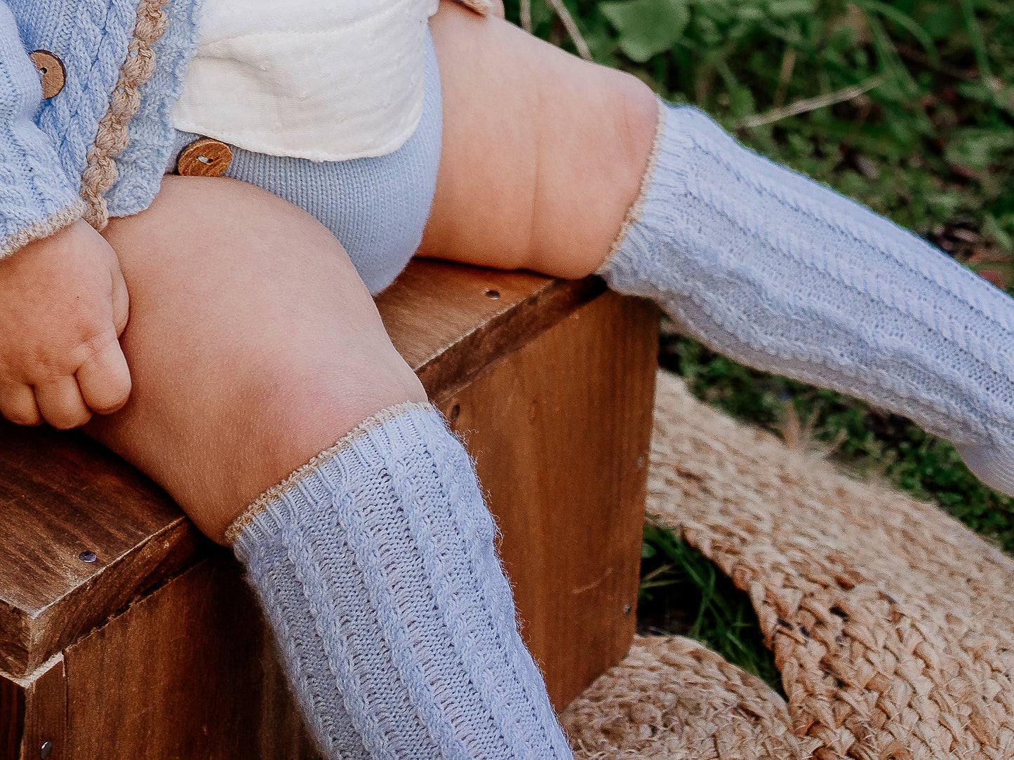 Rahigo Blue Knitted Knee Socks with Camel Trim - Rose & Albert