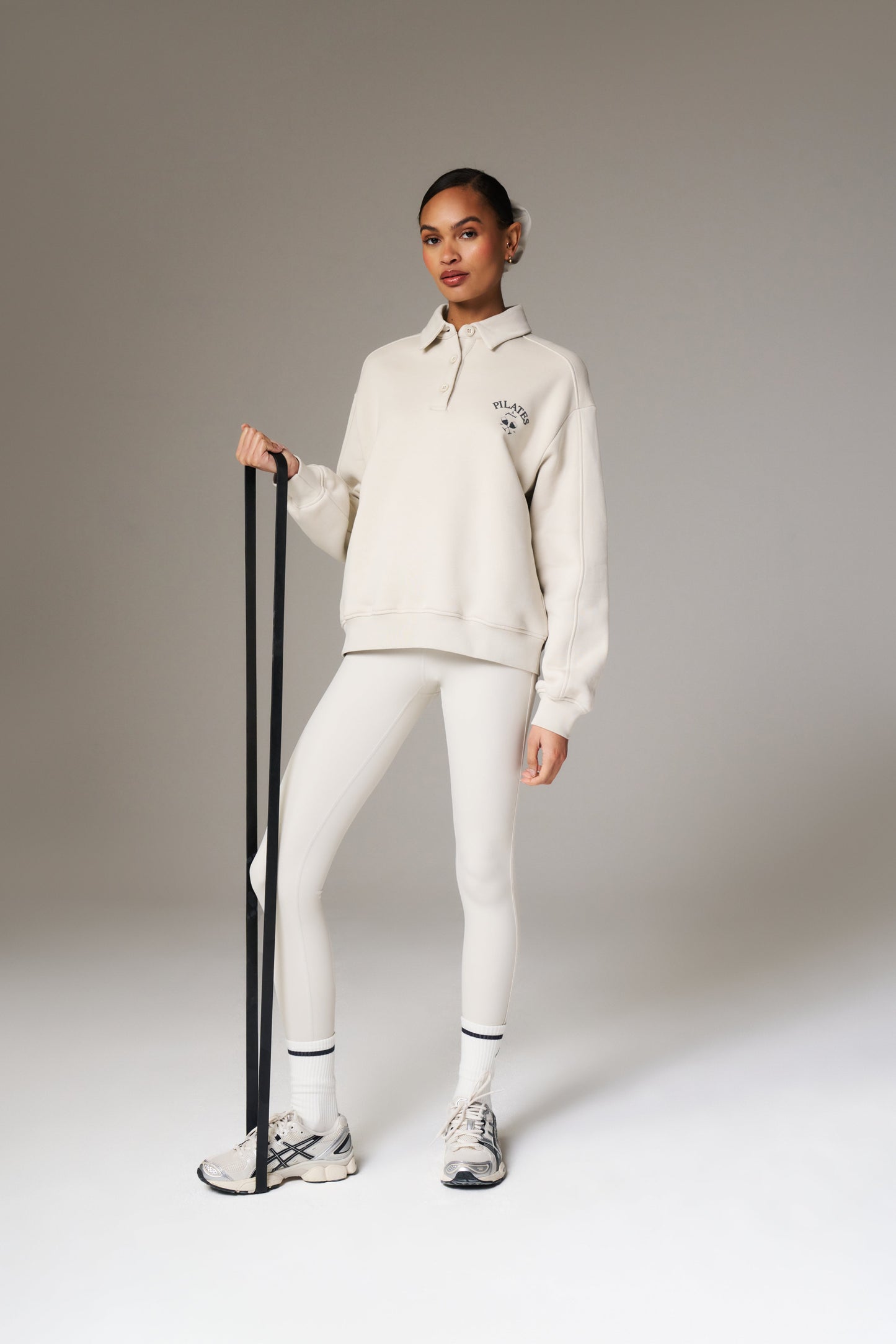 PILATES & PINOT BUTTON UP SWEATSHIRT - BONE