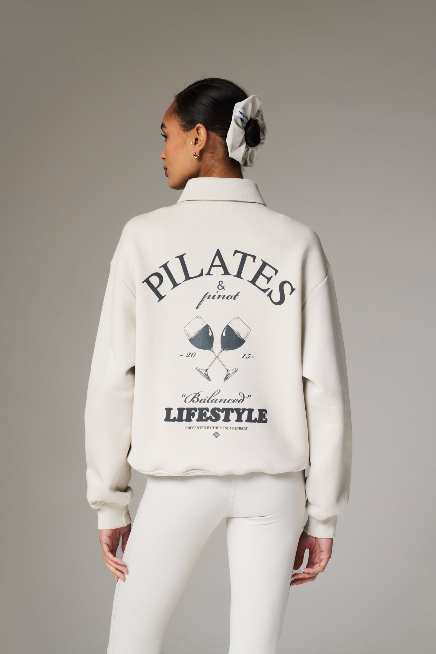 PILATES & PINOT BUTTON UP SWEATSHIRT - BONE