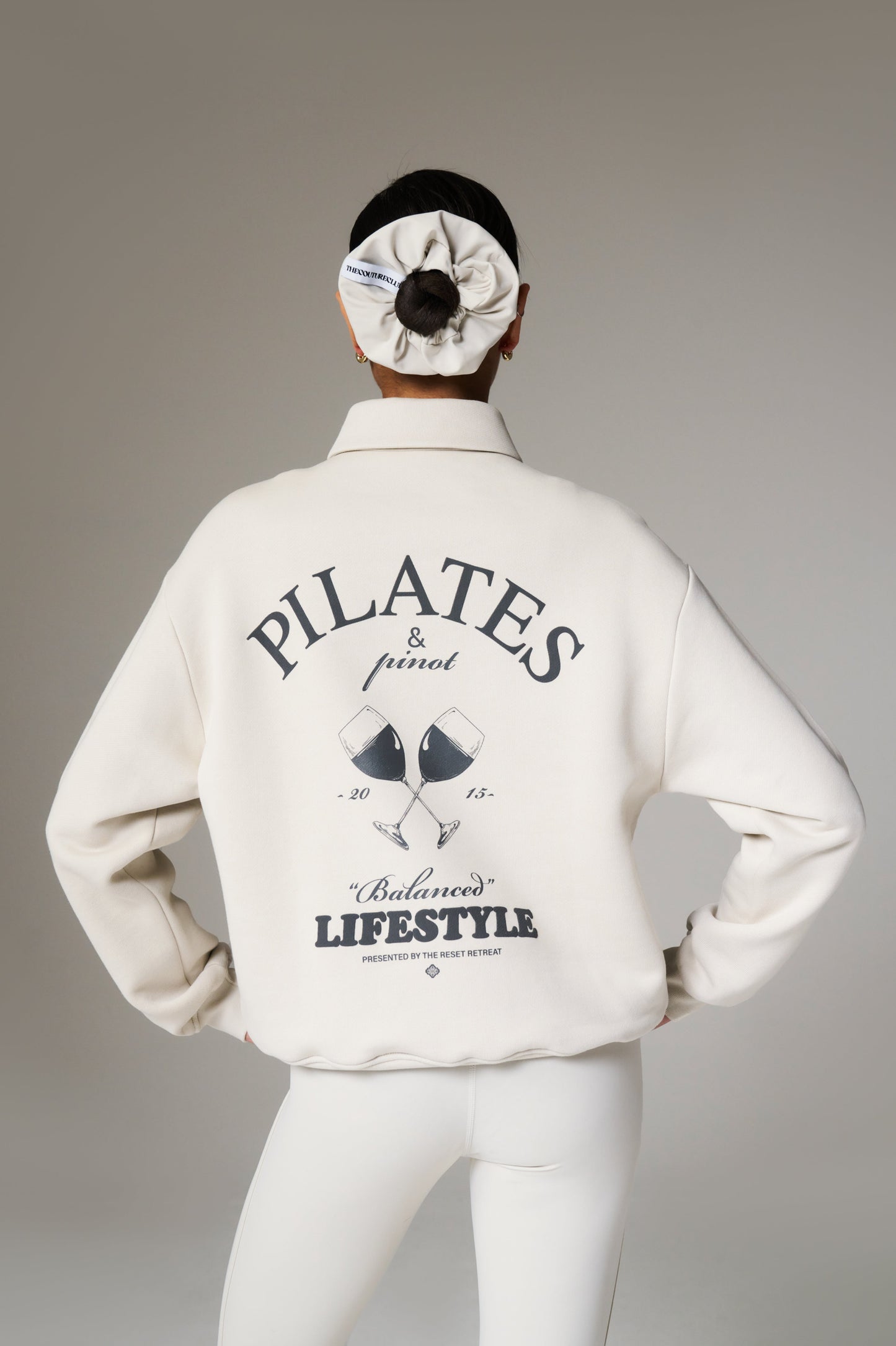 PILATES & PINOT BUTTON UP SWEATSHIRT - BONE