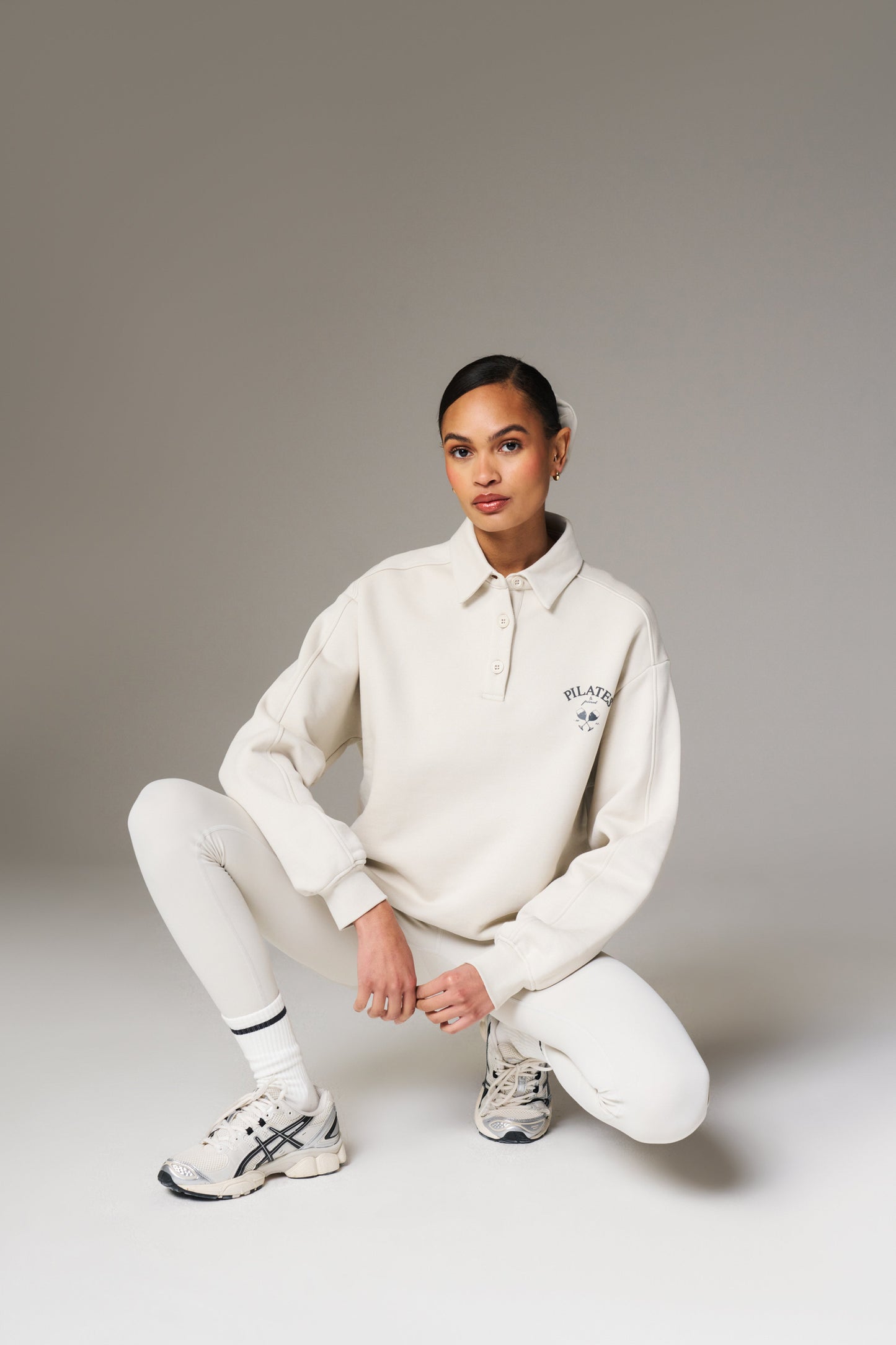 PILATES & PINOT BUTTON UP SWEATSHIRT - BONE