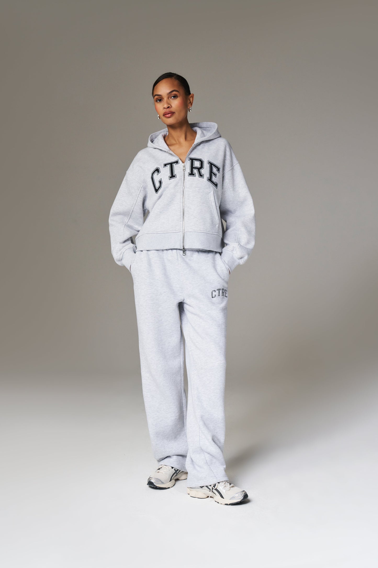CTRE CROPPED ZIP THROUGH HOODIE - GREY MARL