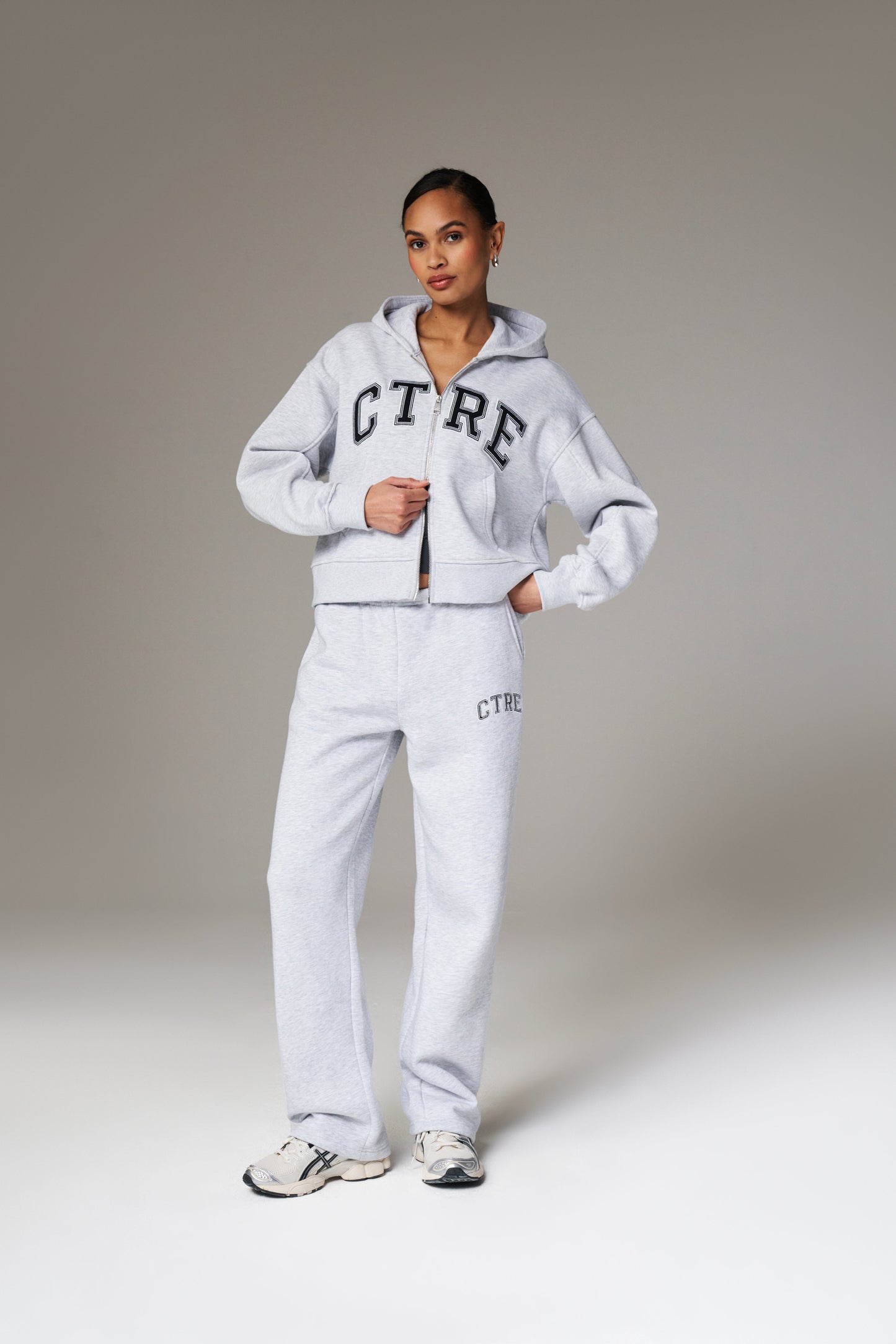 CTRE CROPPED ZIP THROUGH HOODIE - GREY MARL