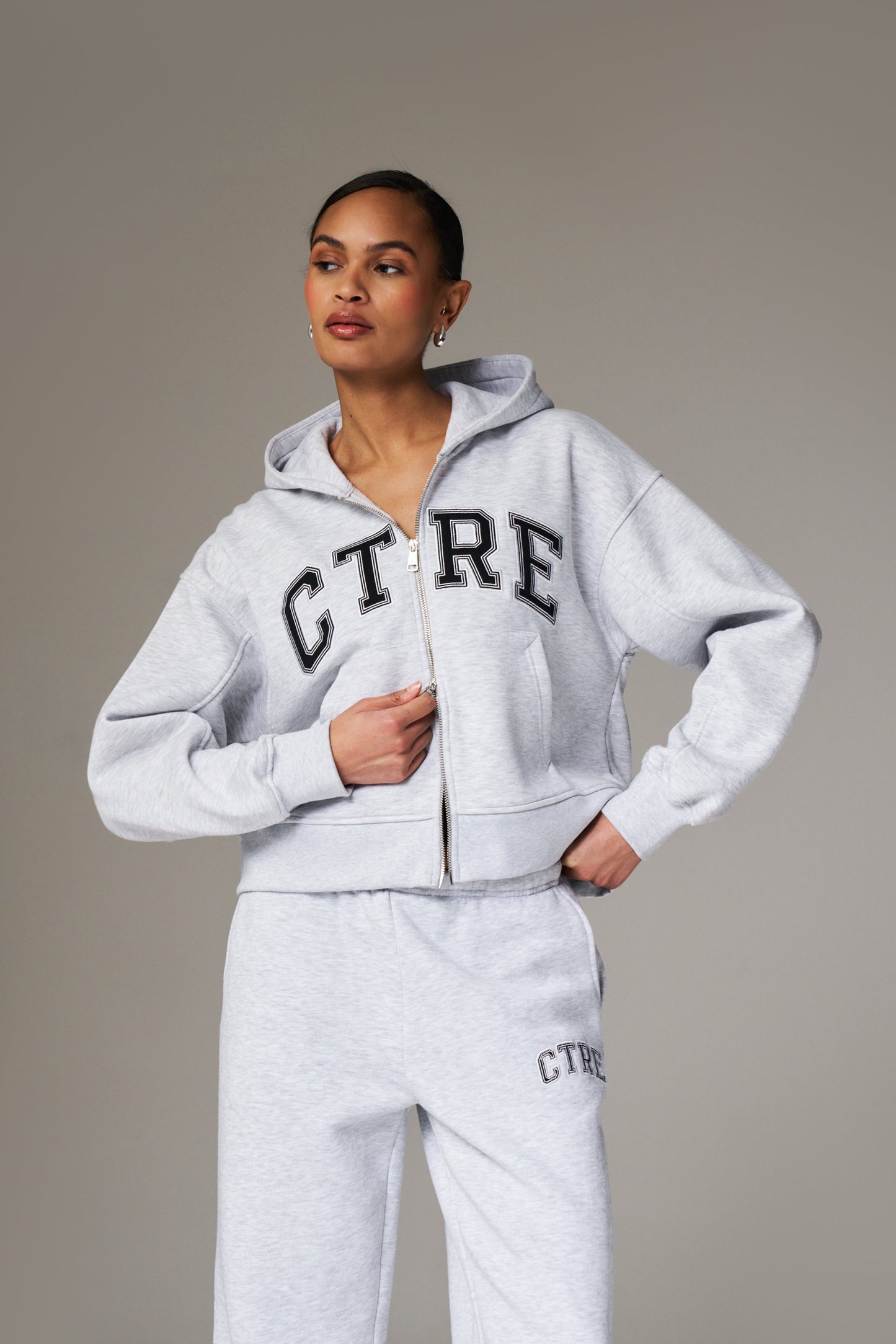 CTRE CROPPED ZIP THROUGH HOODIE - GREY MARL
