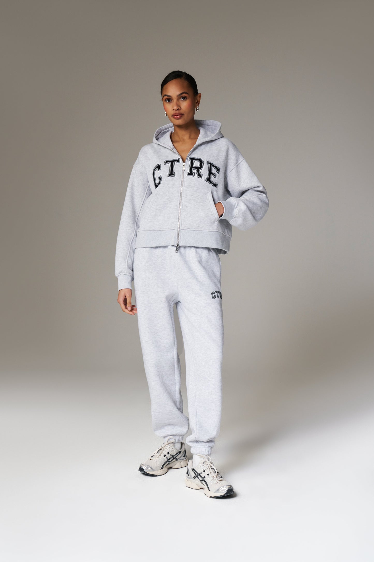 CTRE CROPPED ZIP THROUGH HOODIE - GREY MARL