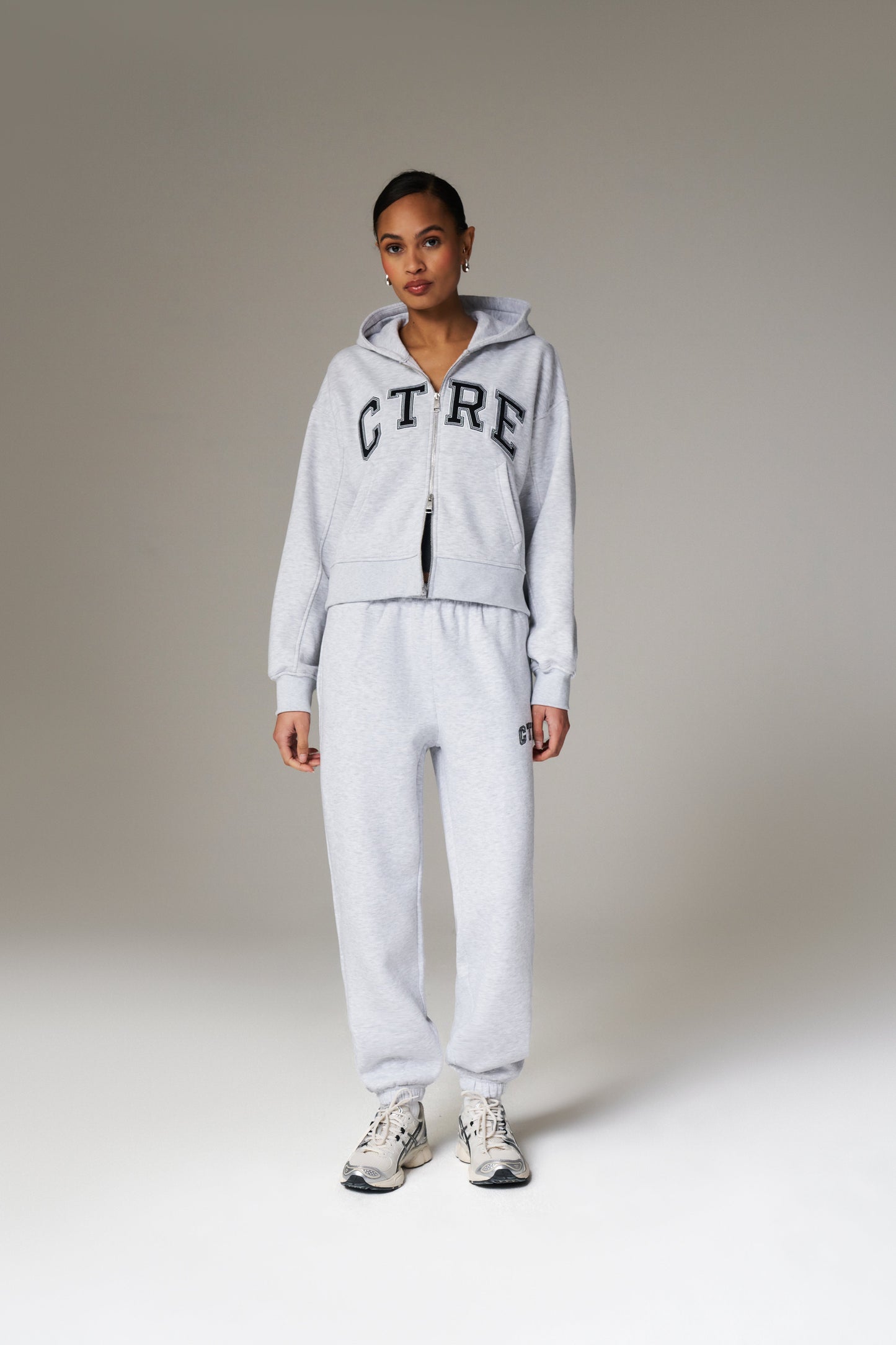 CTRE CROPPED ZIP THROUGH HOODIE - GREY MARL