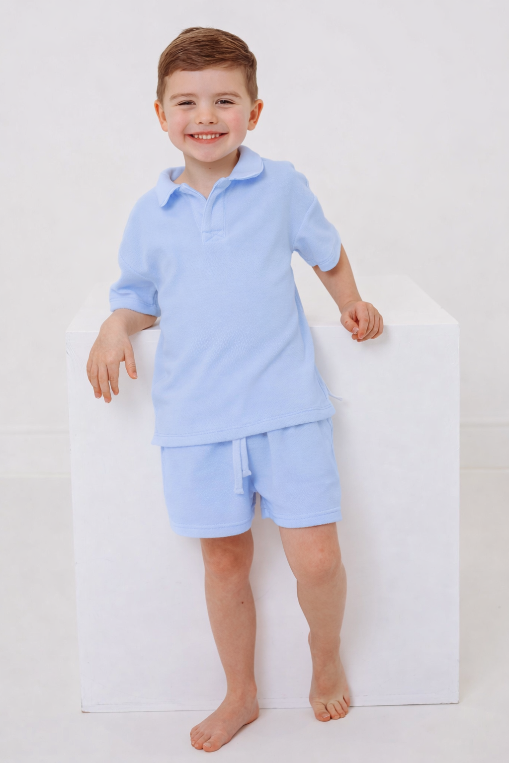 'Sidney' unisex blue towelling short set - Rose & Albert
