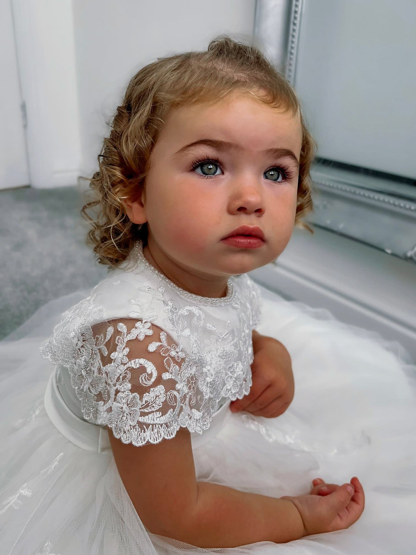 Sarah Louise Ivory Vintage Lace & Tulle Occasion Dress - Rose & Albert