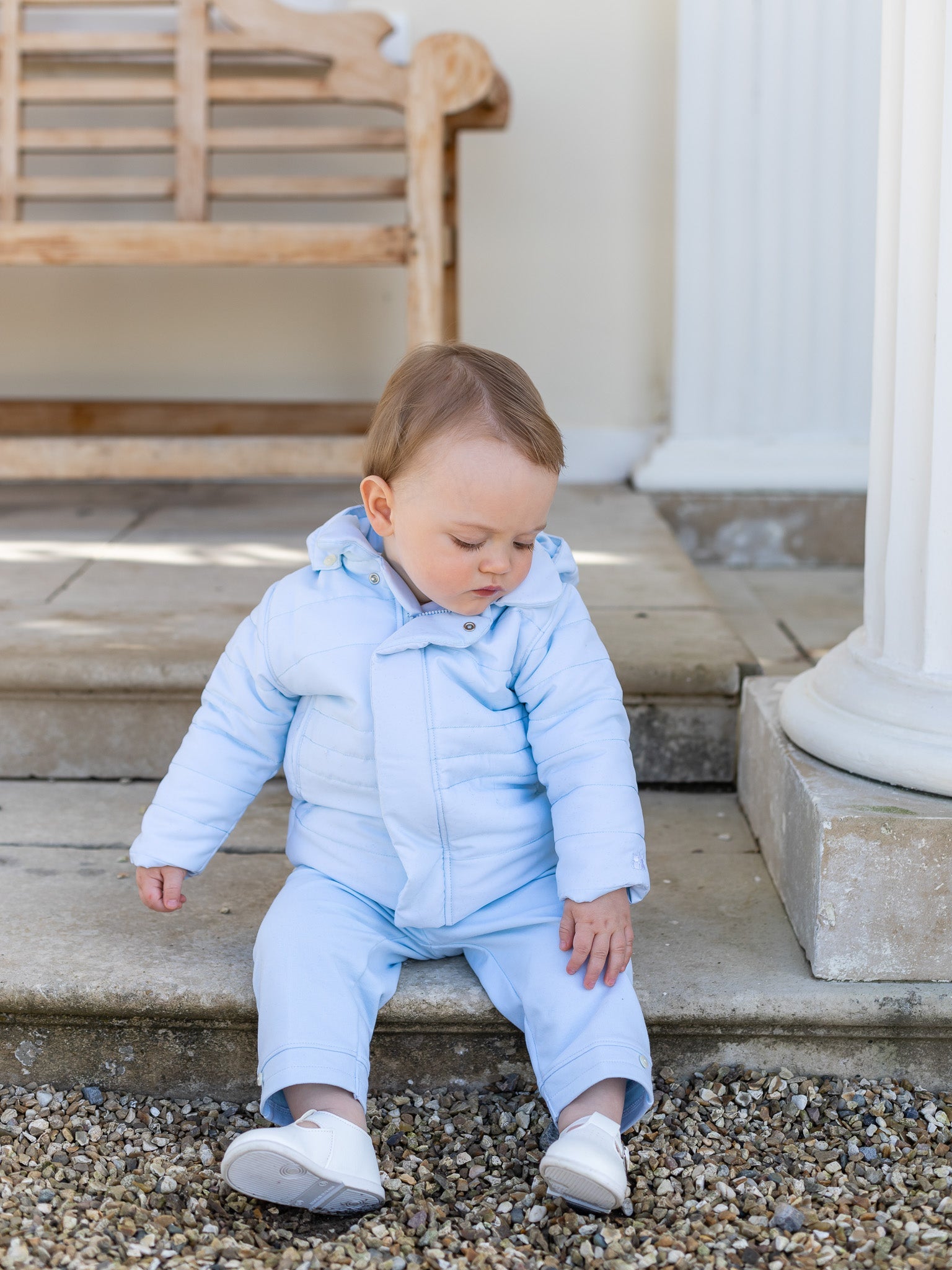 Emile et Rose 'Neil' blue padded jacket with mitts - Rose & Albert
