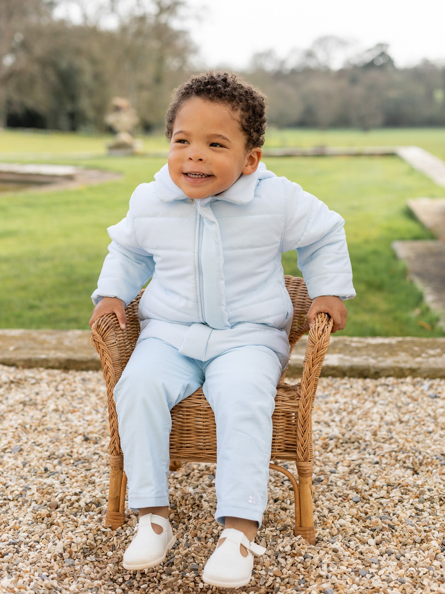 Emile et Rose 'Neil' blue padded jacket with mitts - Rose & Albert