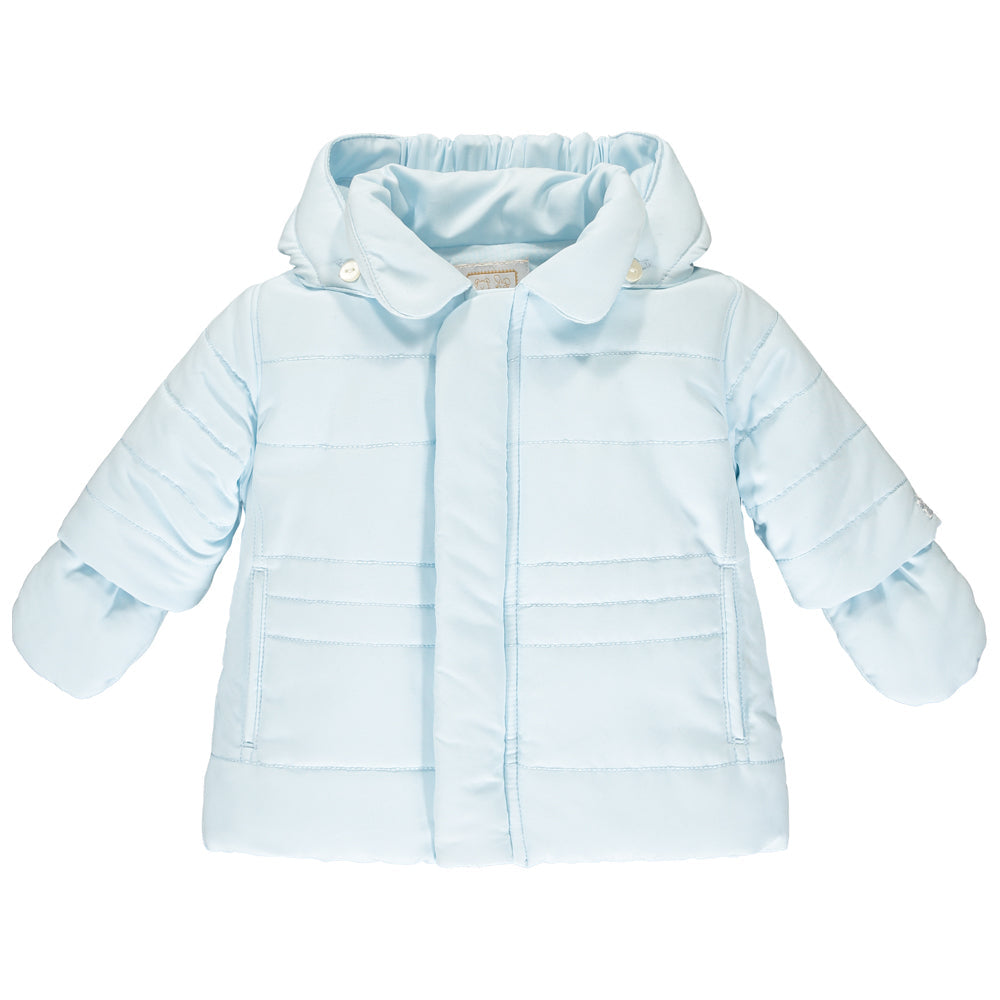 Emile et Rose 'Neil' blue padded jacket with mitts - Rose & Albert