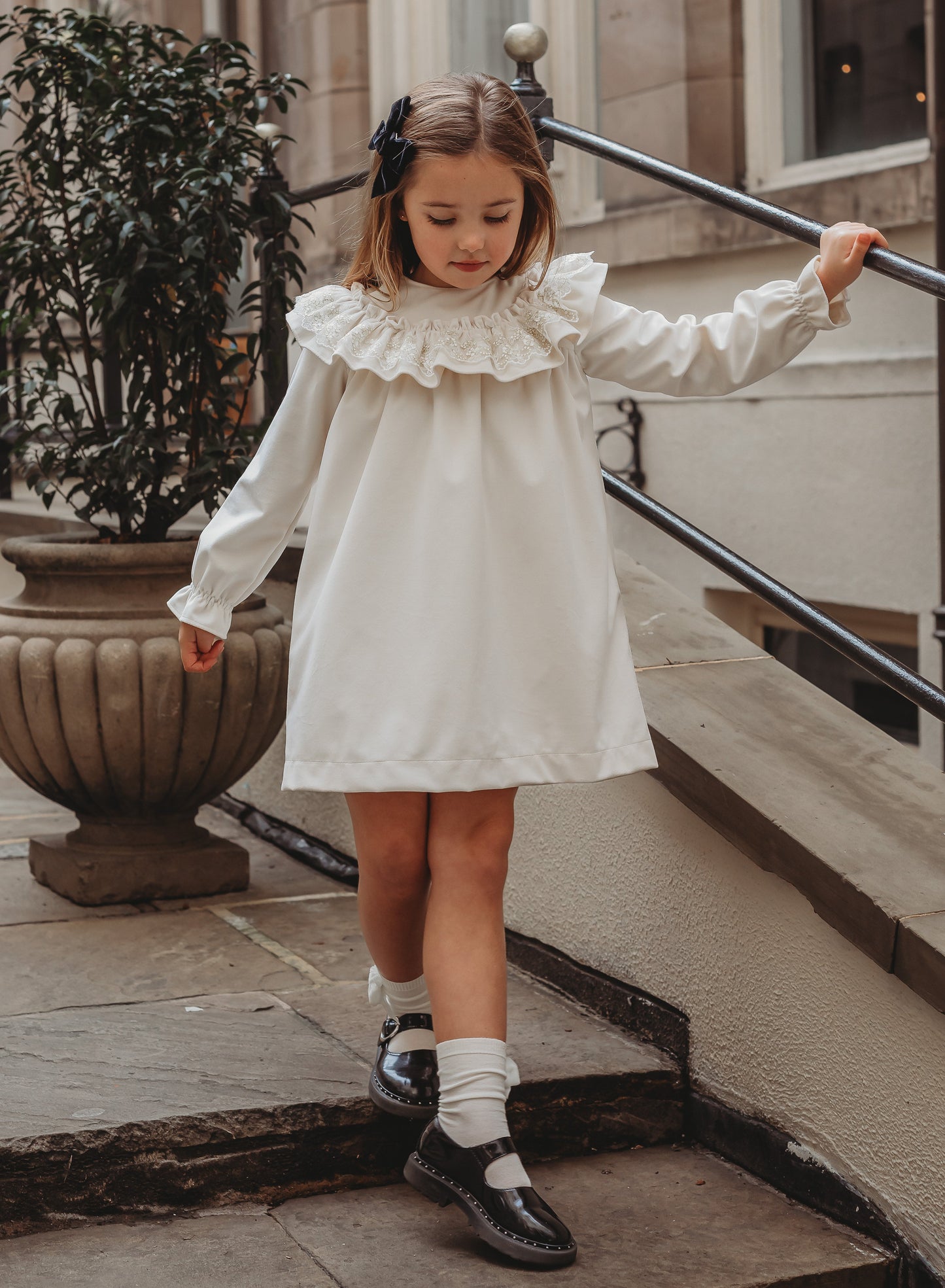 'Eve' Ivory velvet & gold lace dress - Rose & Albert