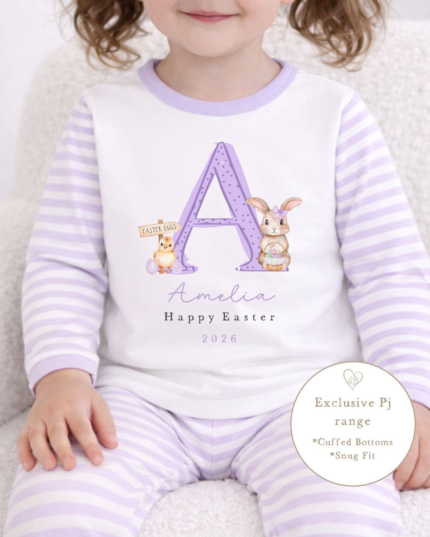 Personalised Lilac Stripe Easter Pyjamas - Easter Initial Design