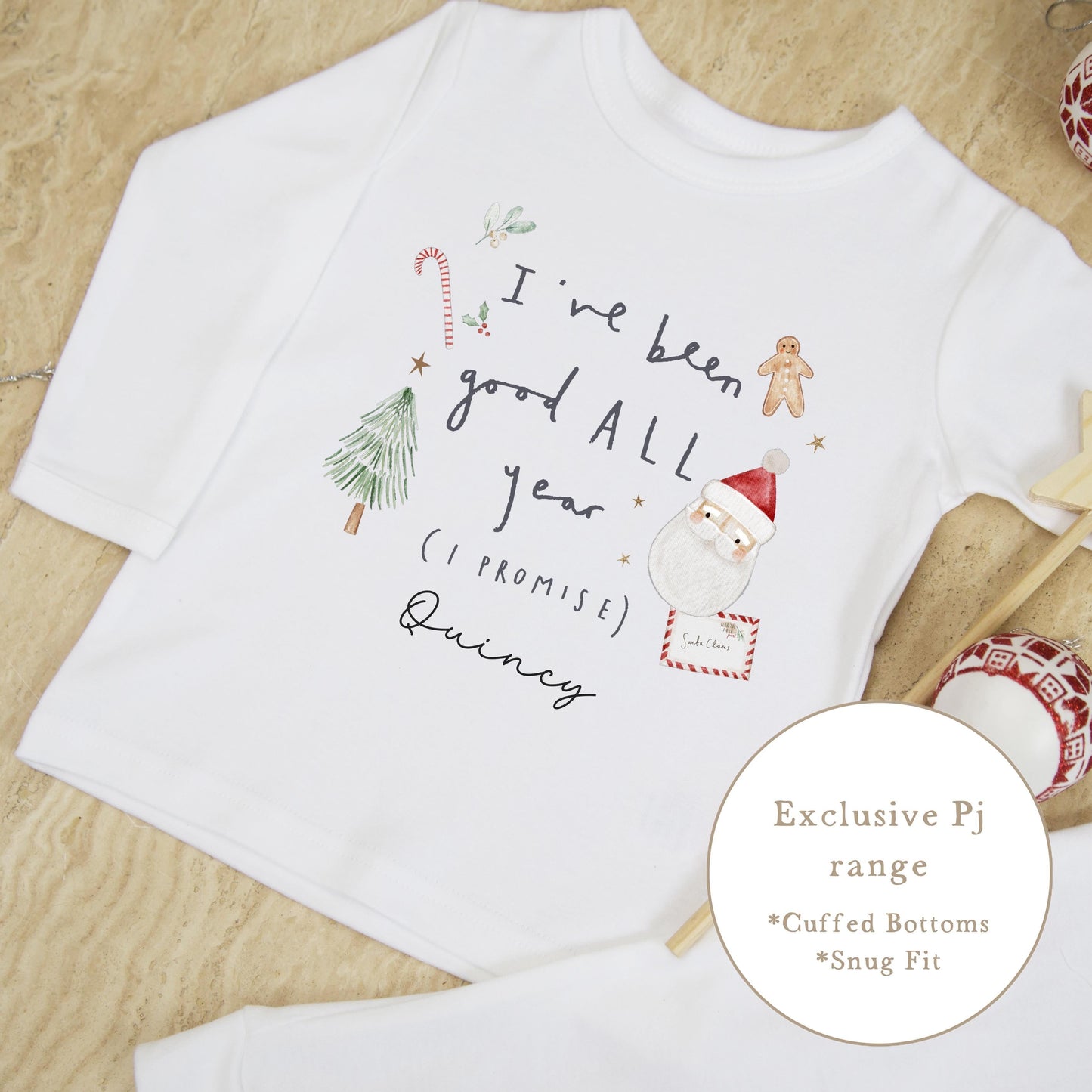 Personalised Plain White Christmas Pyjamas - I’ve been good all year Design