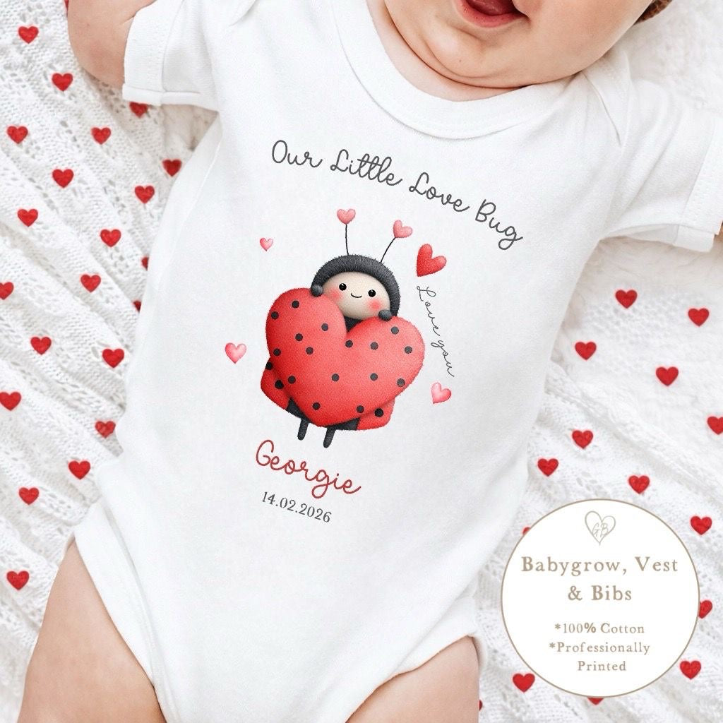 Personalised Valentine's Sleepsuit / Bodysuit - Love Bug Design
