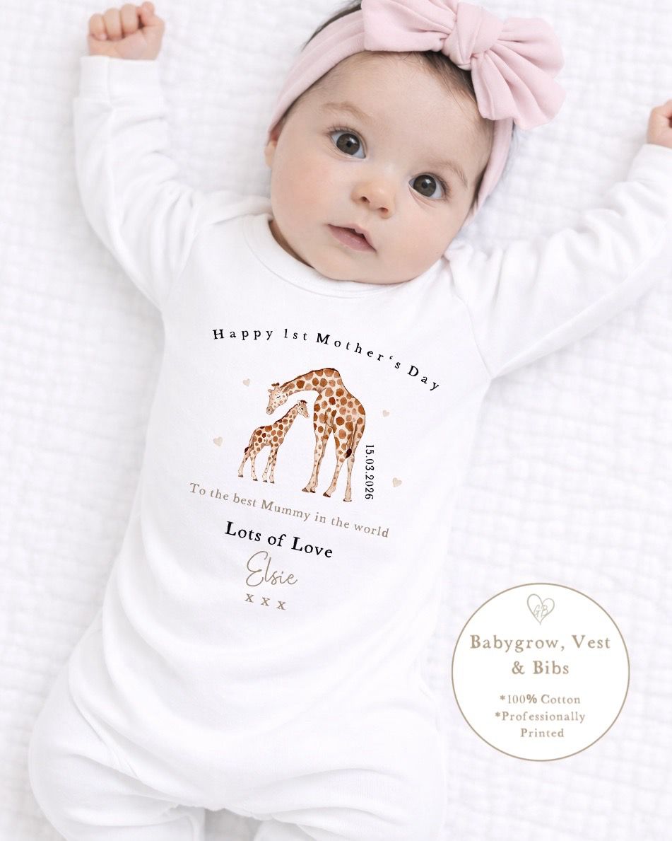 Personalised My First Mother's Day Babygrow / Short Sleeve Vest - Giraffe Design