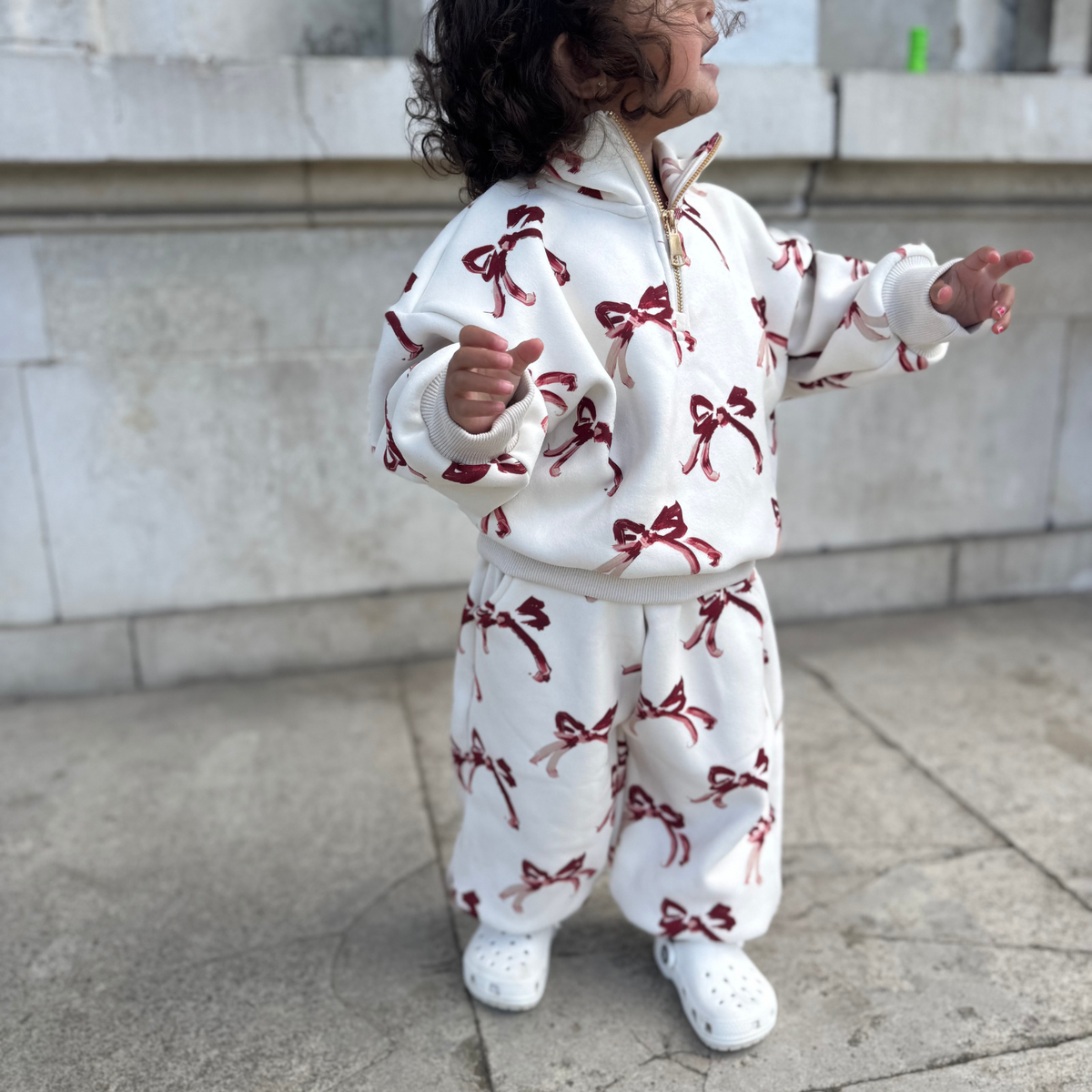 The Premium Bow Tracksuit — White Daisy