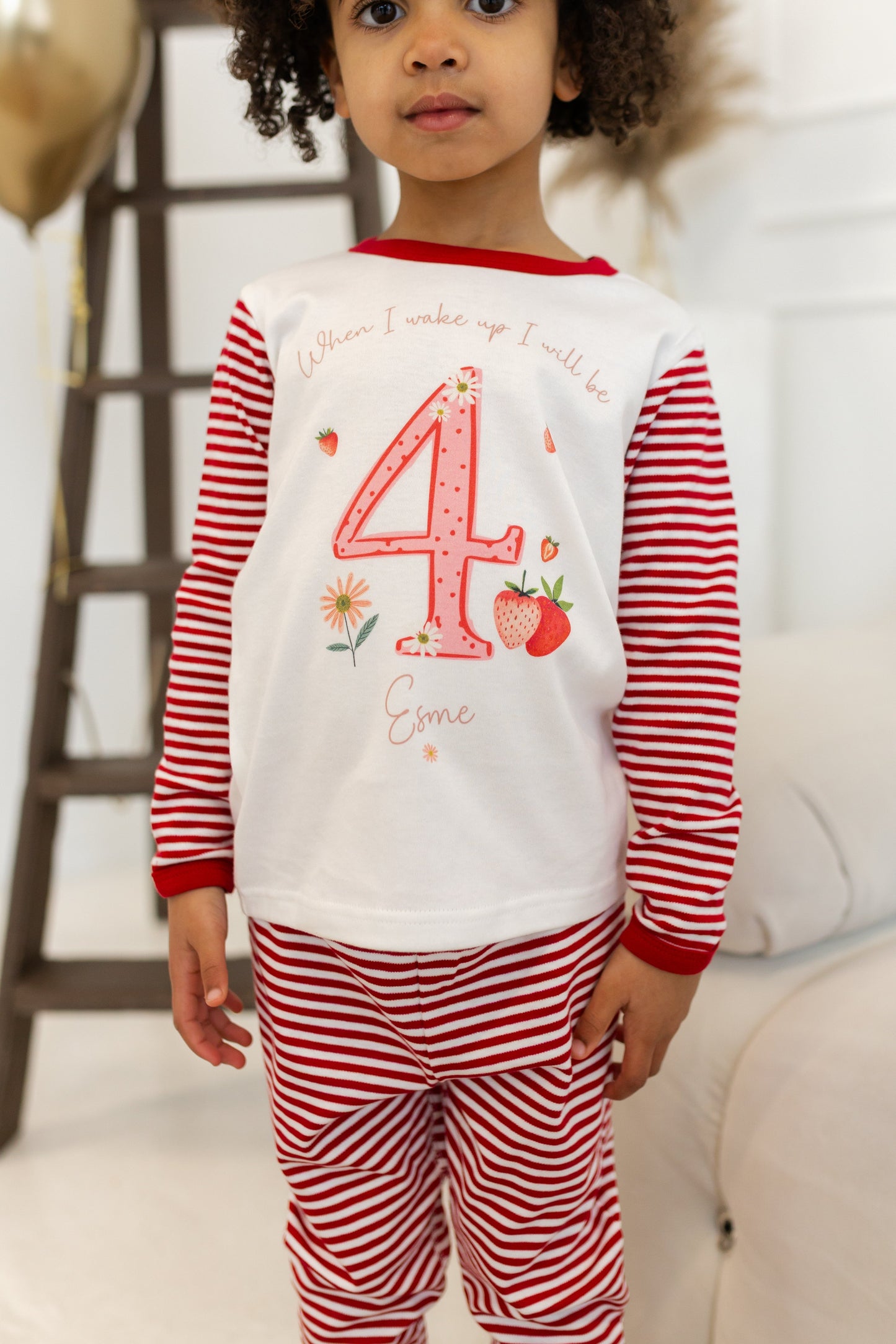 Personalised Red Stripe Birthday Pyjamas - Strawberry Design