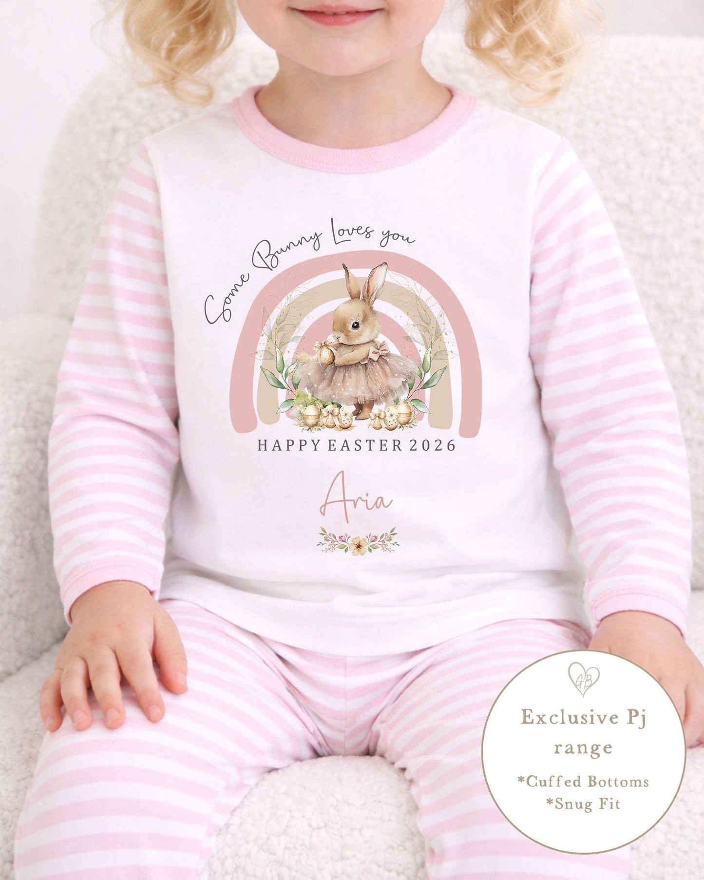 Personalised Pink Stripe Easter Pyjamas - Some Bunny Design