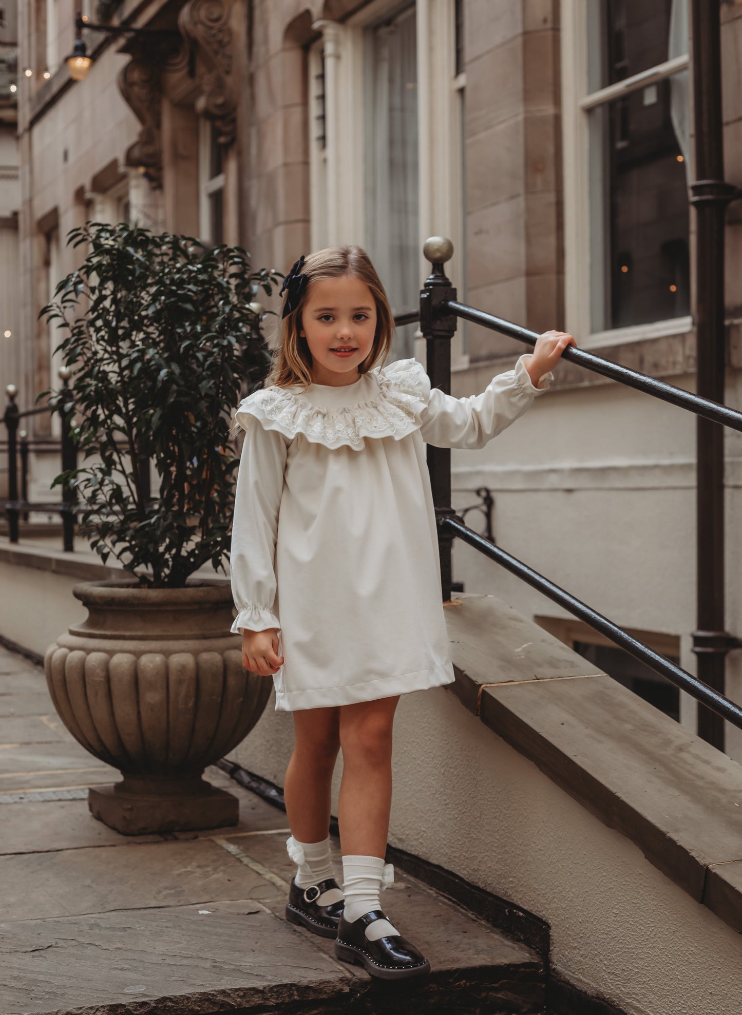'Eve' Ivory velvet & gold lace dress - Rose & Albert