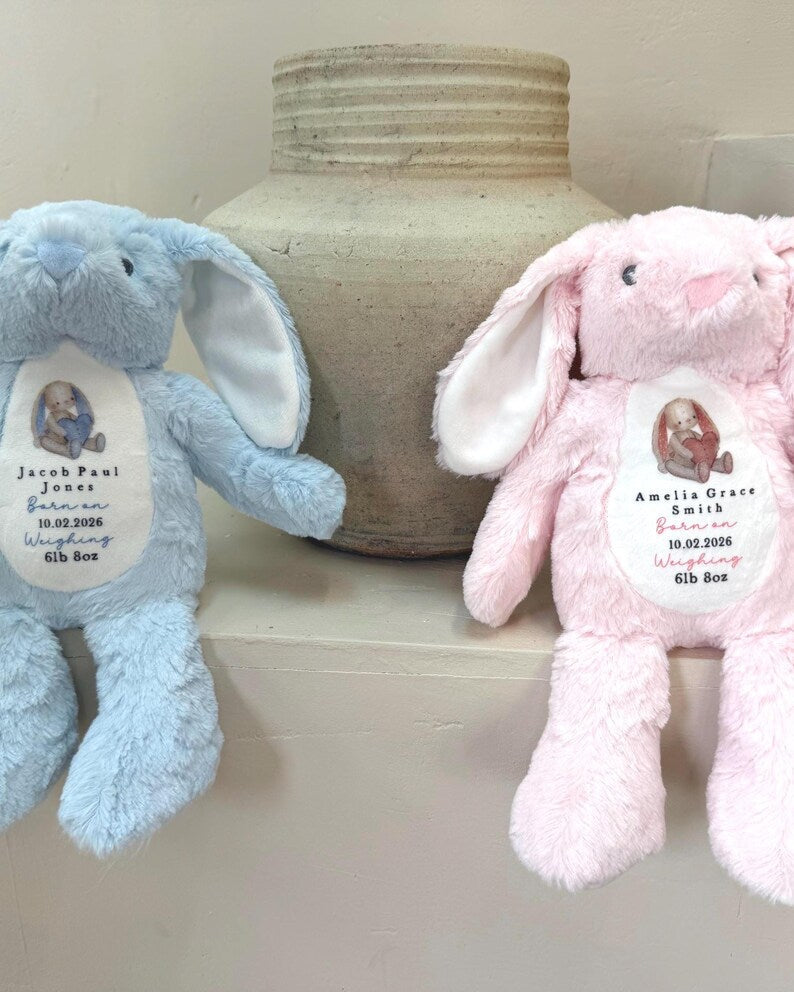 Personalised Birth Detail Pink Bunny Soft Toy