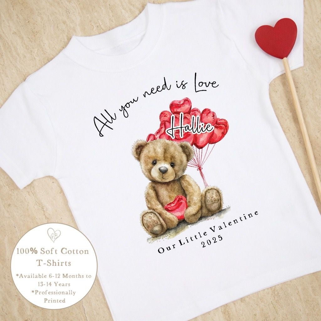 Personalised Valentine's T-Shirt - All You Need Is Love Bear Design