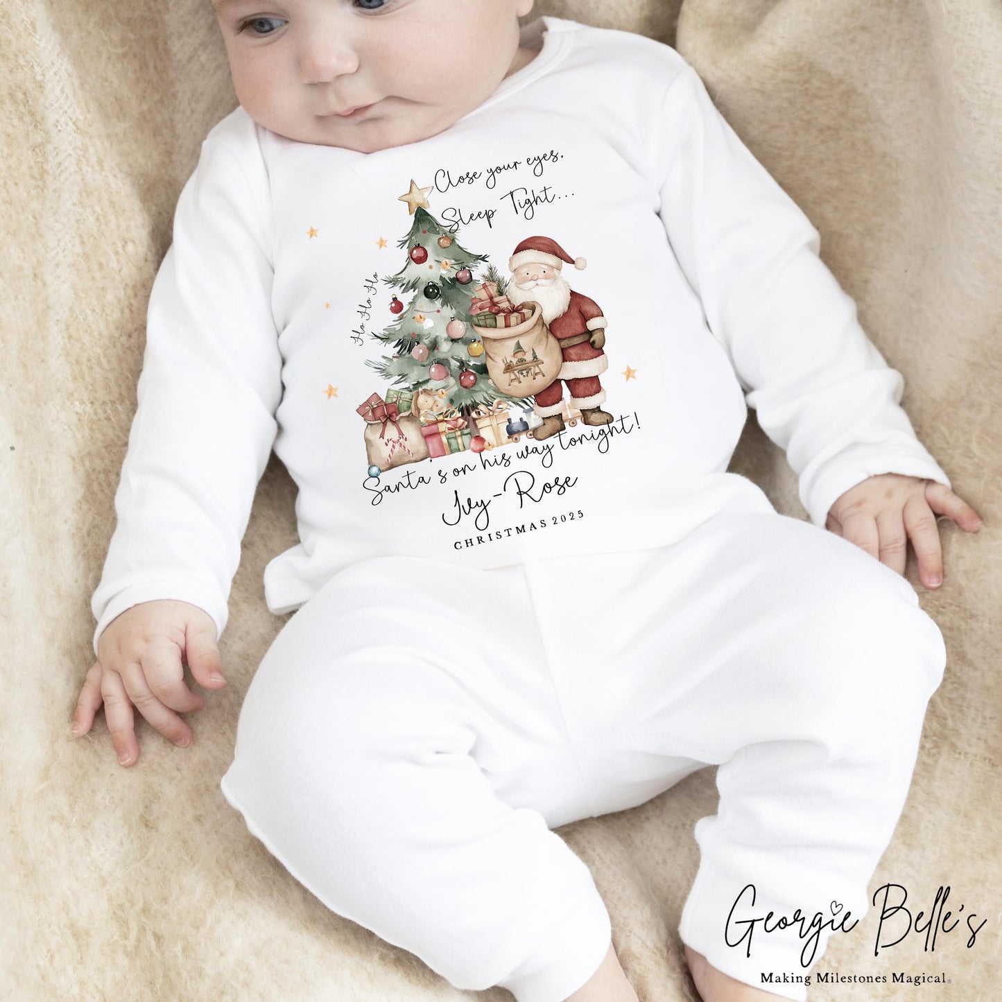 Personalised Christmas Sleepsuit / Bodysuit - First Christmas Close Your Eyes Design