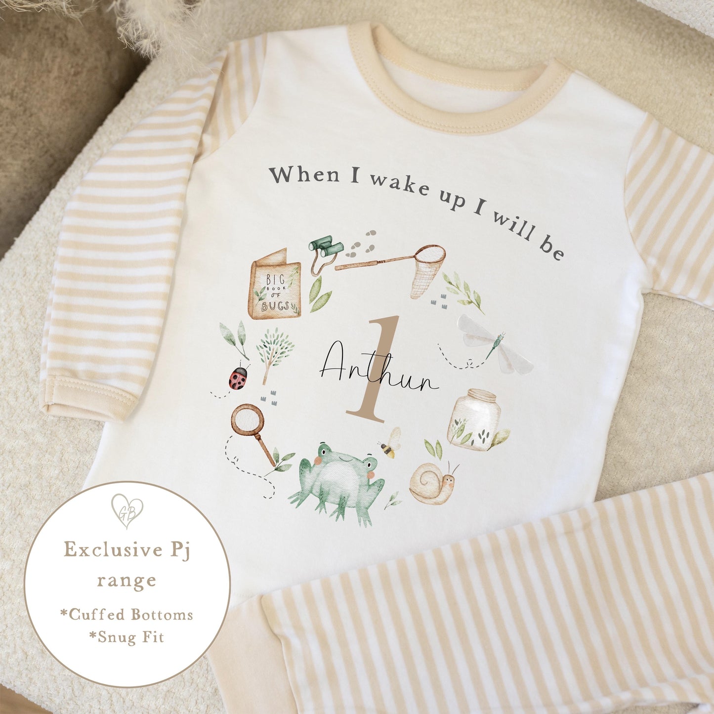 Personalised Stripe Birthday Pyjamas Bug Wreath Design