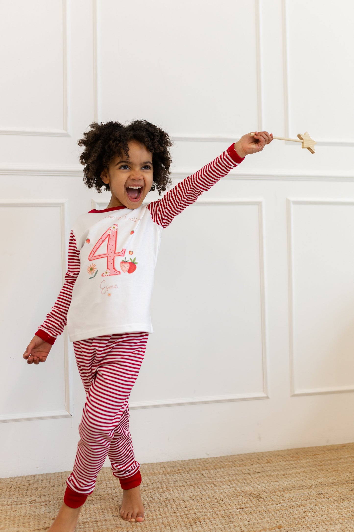 Personalised Red Stripe Birthday Pyjamas - Strawberry Design