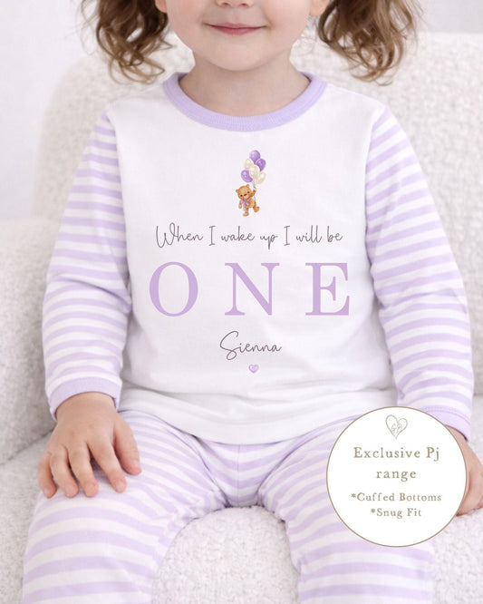 Personalised Lilac Stripe Birthday Pyjamas - Flying Bear Design