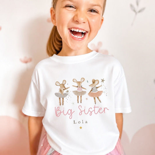Personalised Big Sister T-Shirt | Mice Trio Design