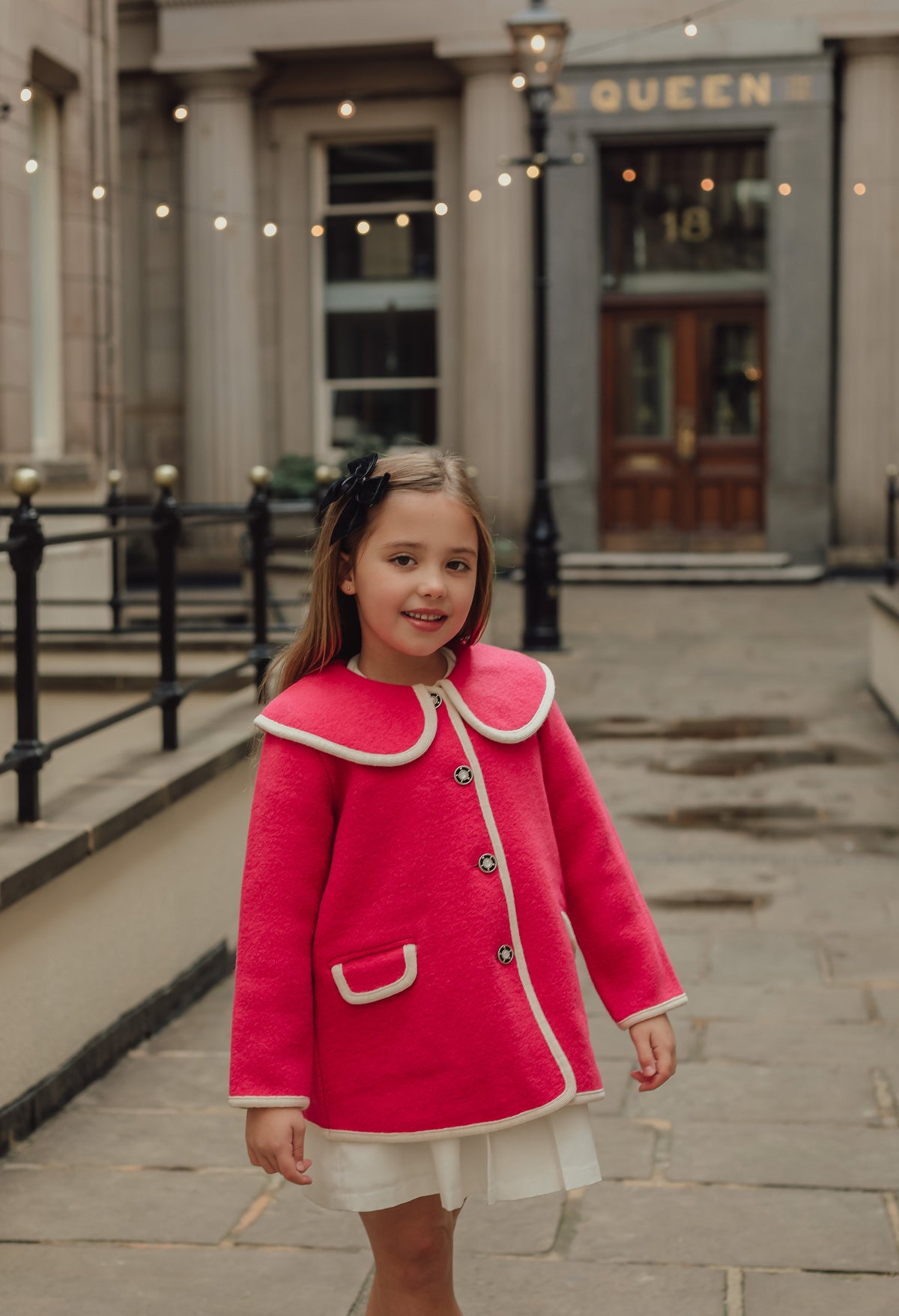Marae hot pink scallop collar Merino Wool Coat - Rose & Albert